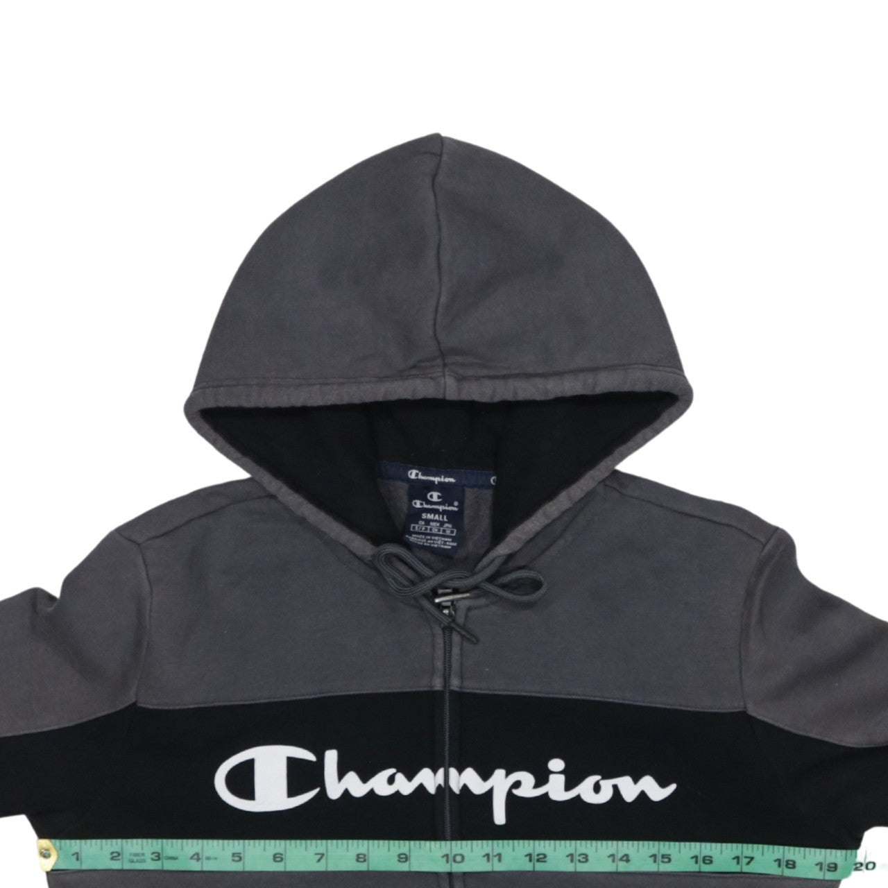 Champion Men's Grey Full Zip Logo Hoodie Sweatshirt Size S
