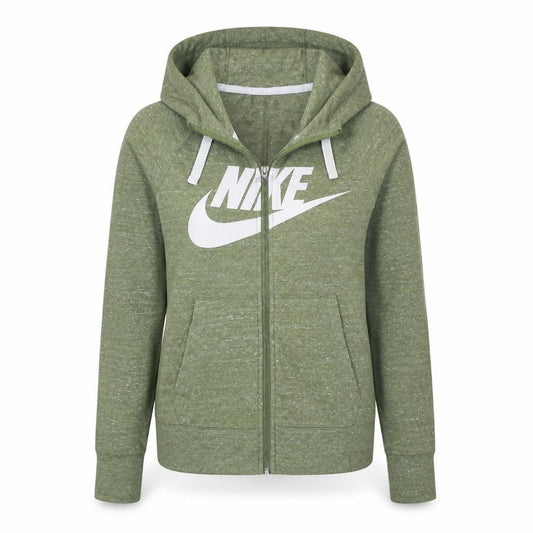 Front view of Nike women’s xs green full zip hoodie sweatshirt lightweight cotton blend