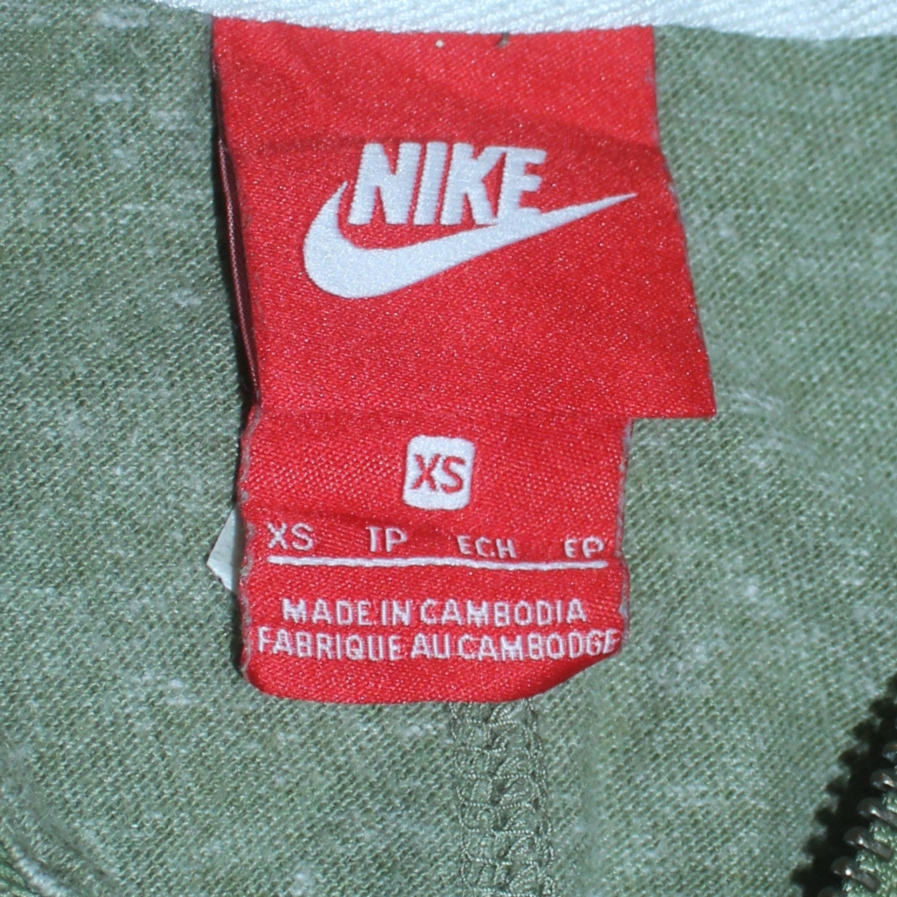 Nike Womens XS Green Full Zip Hoodie Sweatshirt Lightweight Cotton Blend