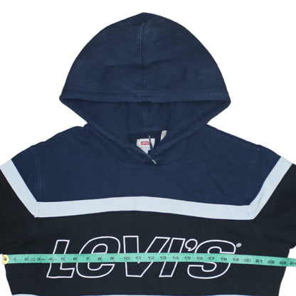 Close-up detail of Levi's Men's Blue L Pullover Hoodie Logo Graphic Sweatshirt