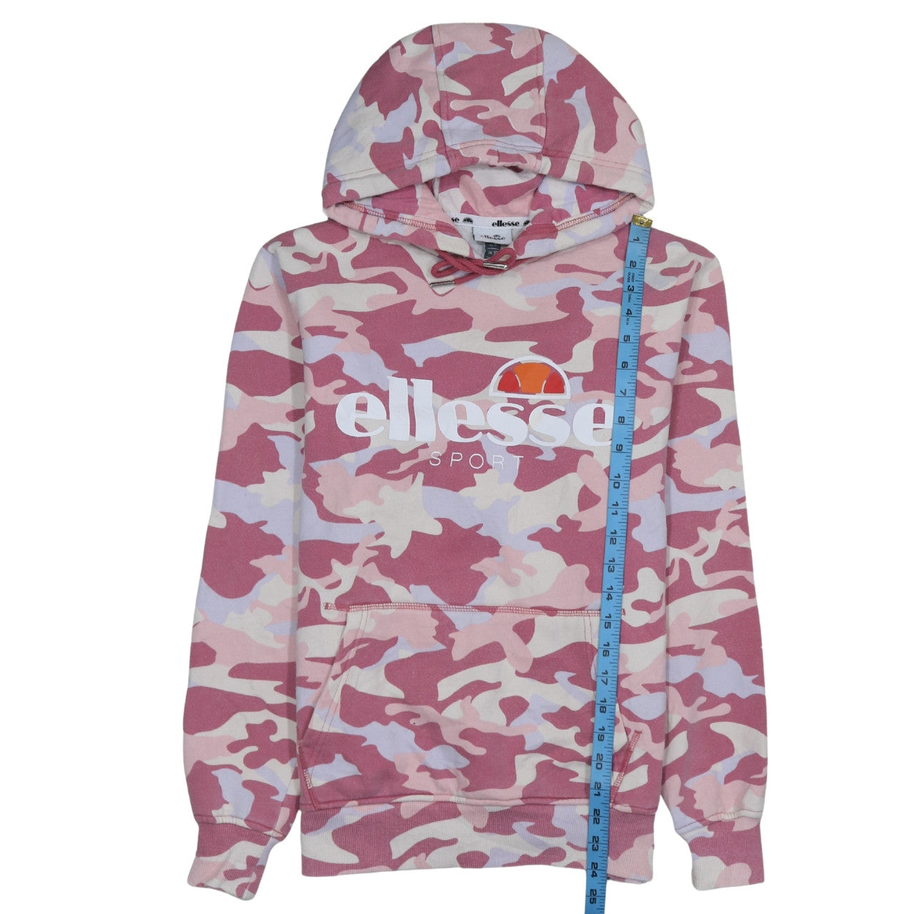 Ellesse Women Pink Camo Pullover Hoodie UK 10 Cotton Blend