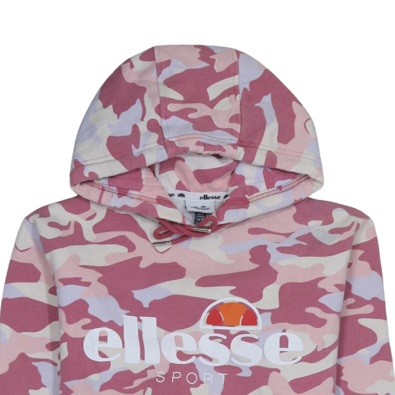 Ellesse Women Pink Camo Pullover Hoodie UK 10 Cotton Blend