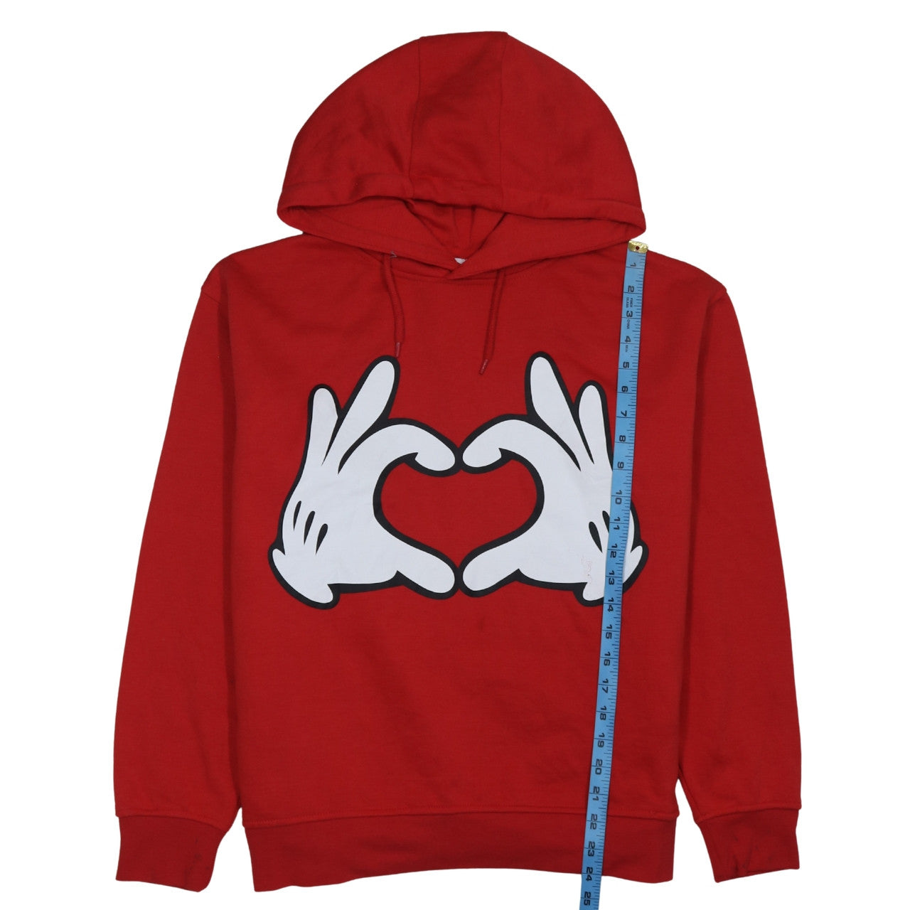Disney Women's Red Hoodie Medium Pullover Heart Hands Love Graphic