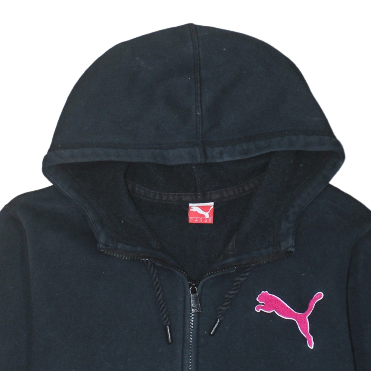 Puma Womens Black Full Zip Hoodie Size 14 Pink Logo