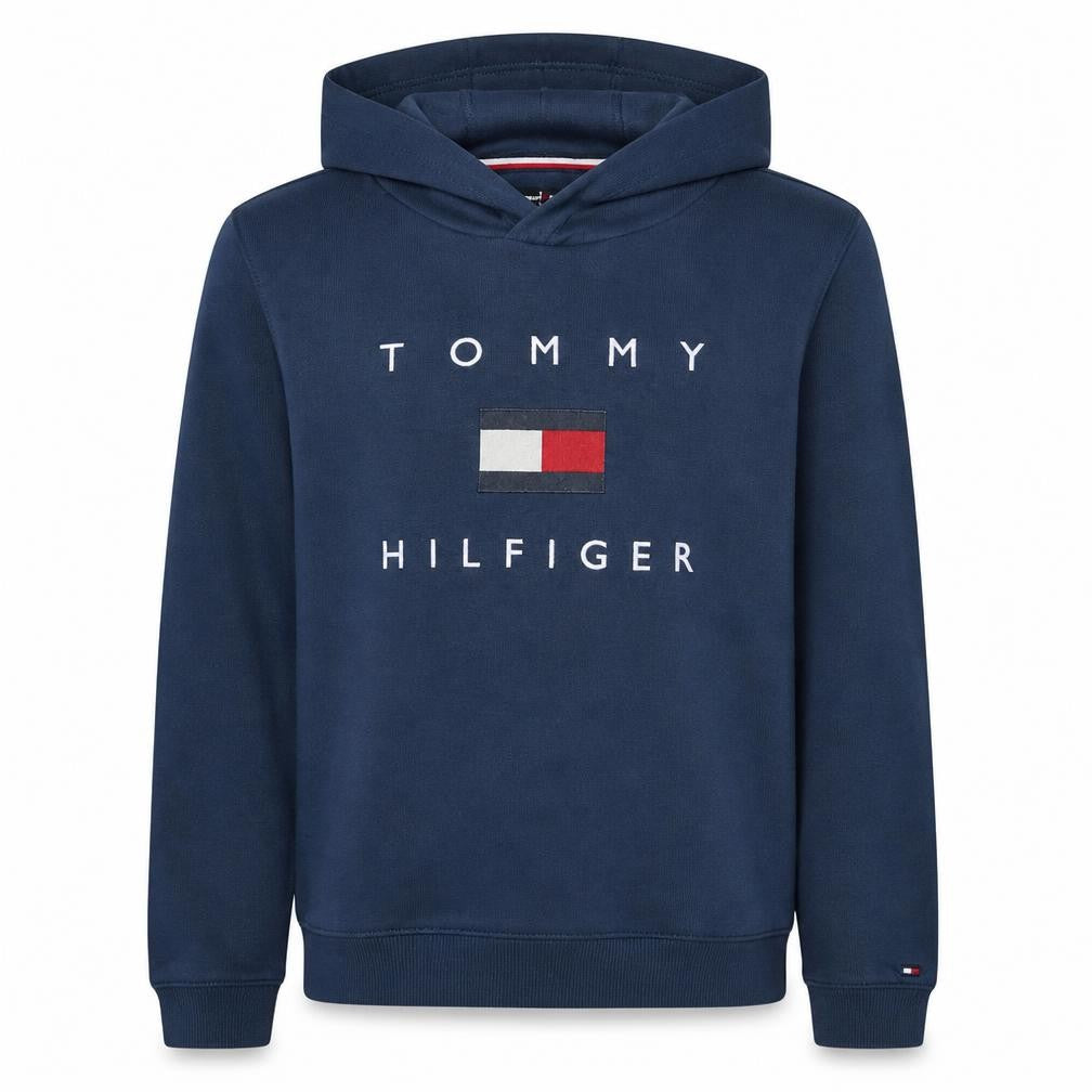 Tommy Hilfiger Boys Blue Pullover Hoodie Size 176 Logo Cotton Sweatshirt