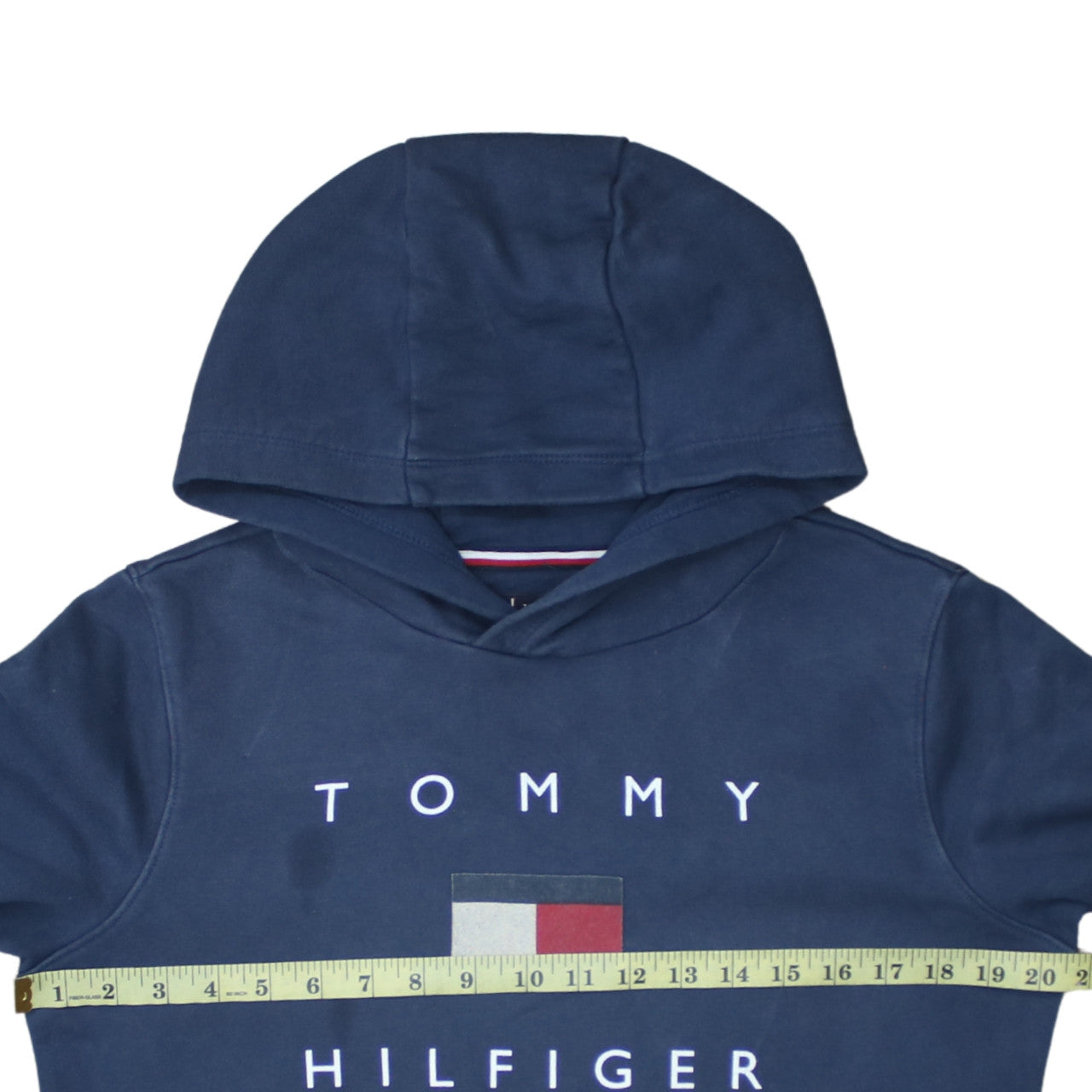 Tommy Hilfiger Boys Blue Pullover Hoodie Size 176 Logo Cotton Sweatshirt
