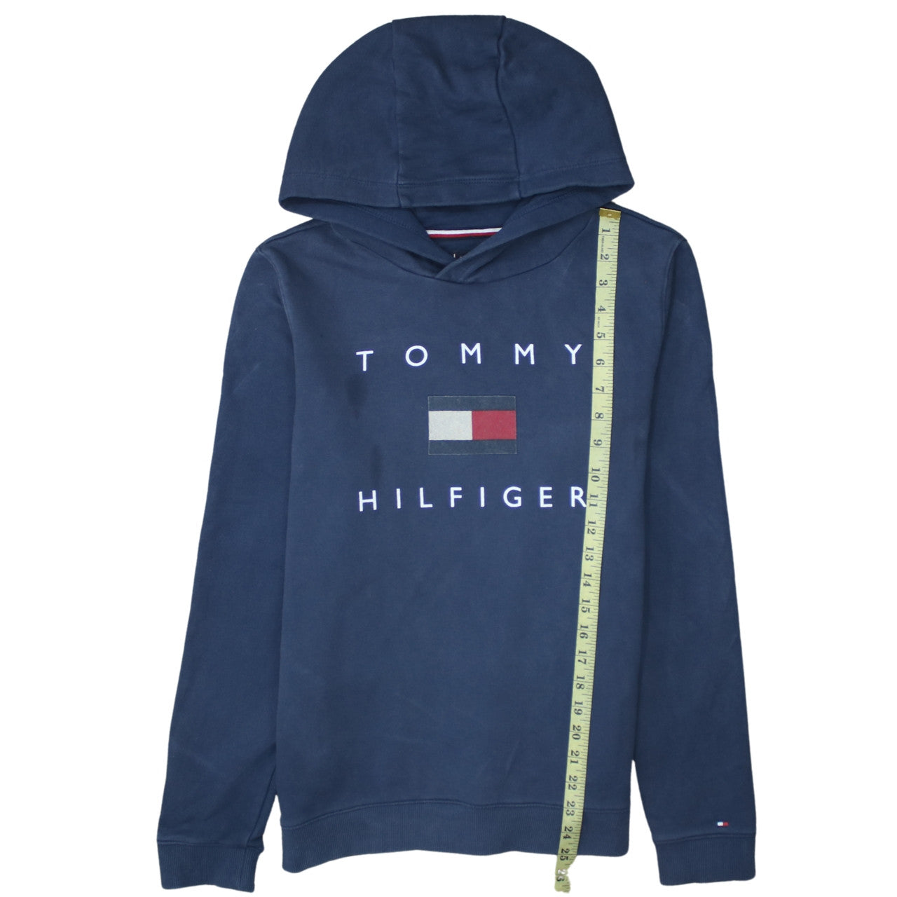 Tommy Hilfiger Boys Blue Pullover Hoodie Size 176 Logo Cotton Sweatshirt