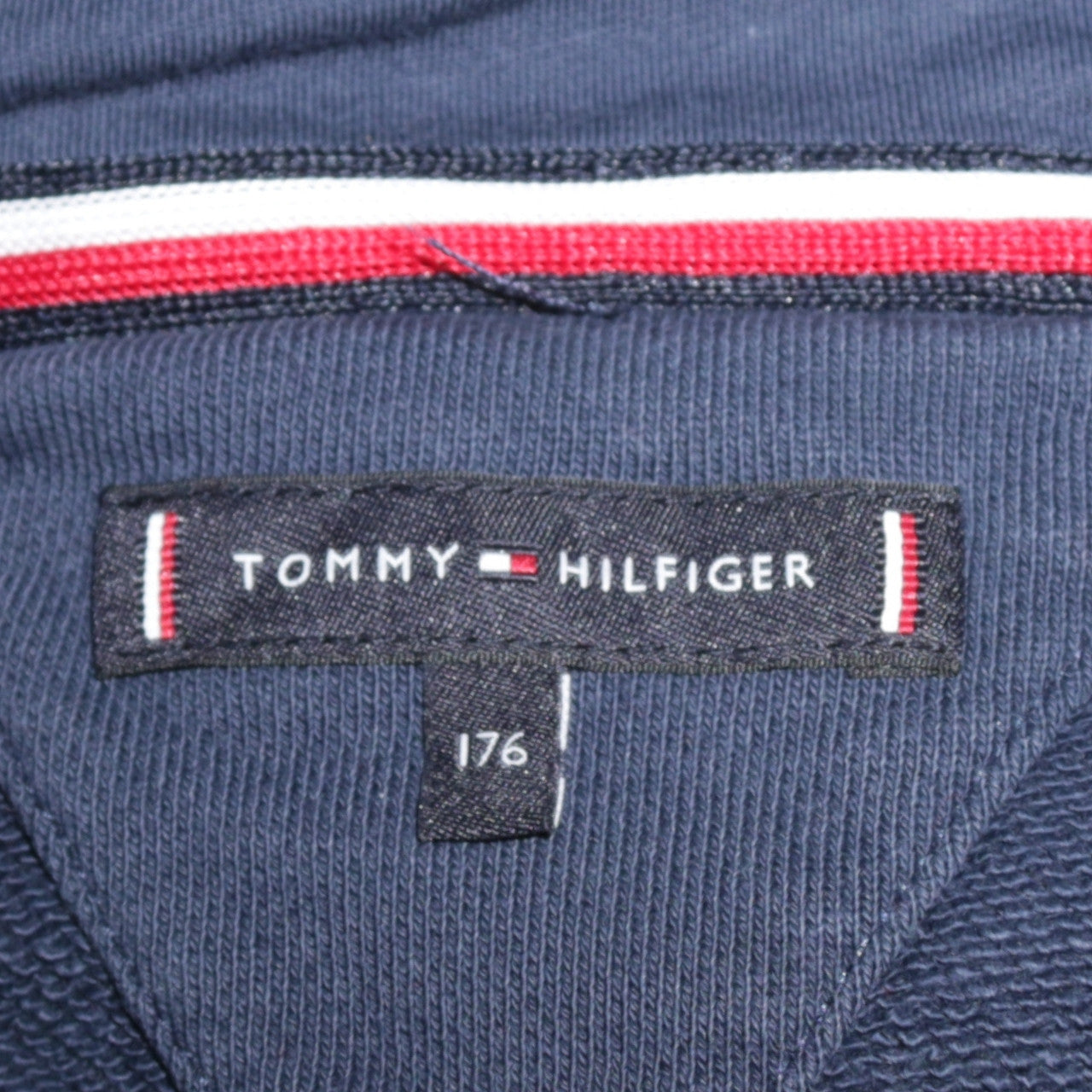Tommy Hilfiger Boys Blue Pullover Hoodie Size 176 Logo Cotton Sweatshirt