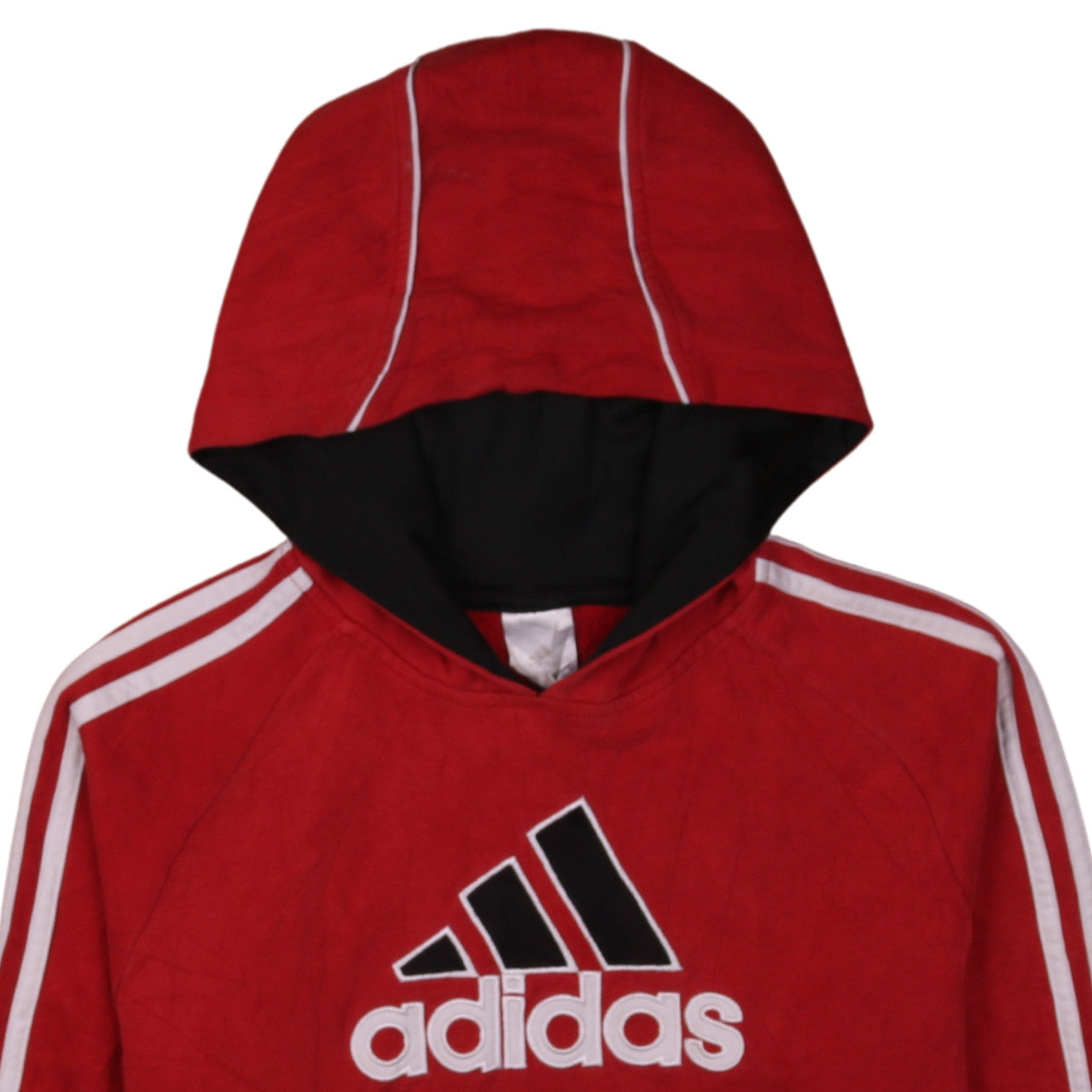 Adidas Boys Red Pullover Hoodie 12 Years Stripe Logo Fleece Sweatshirt