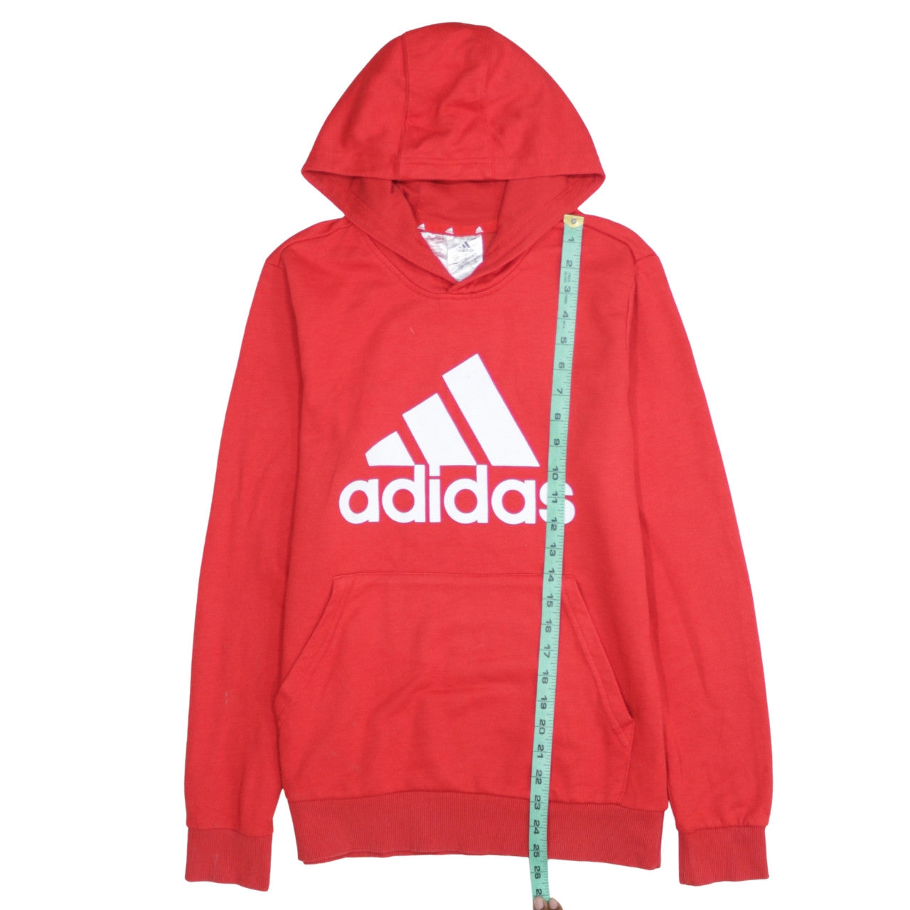 Adidas Boys Red Pullover Hoodie 13-14 Years Cotton Blend Logo Sweatshirt