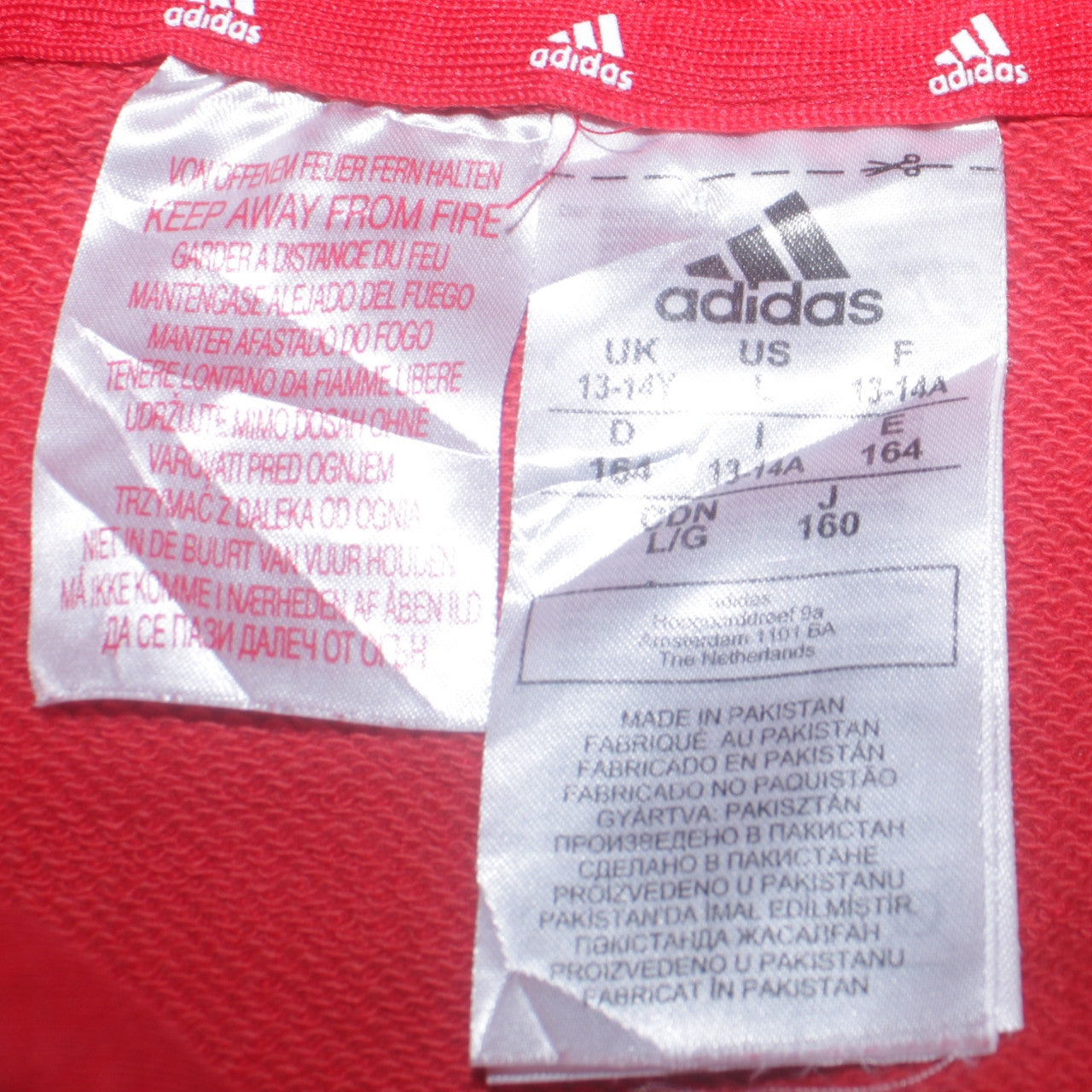 Adidas Boys Red Pullover Hoodie 13-14 Years Cotton Blend Logo Sweatshirt
