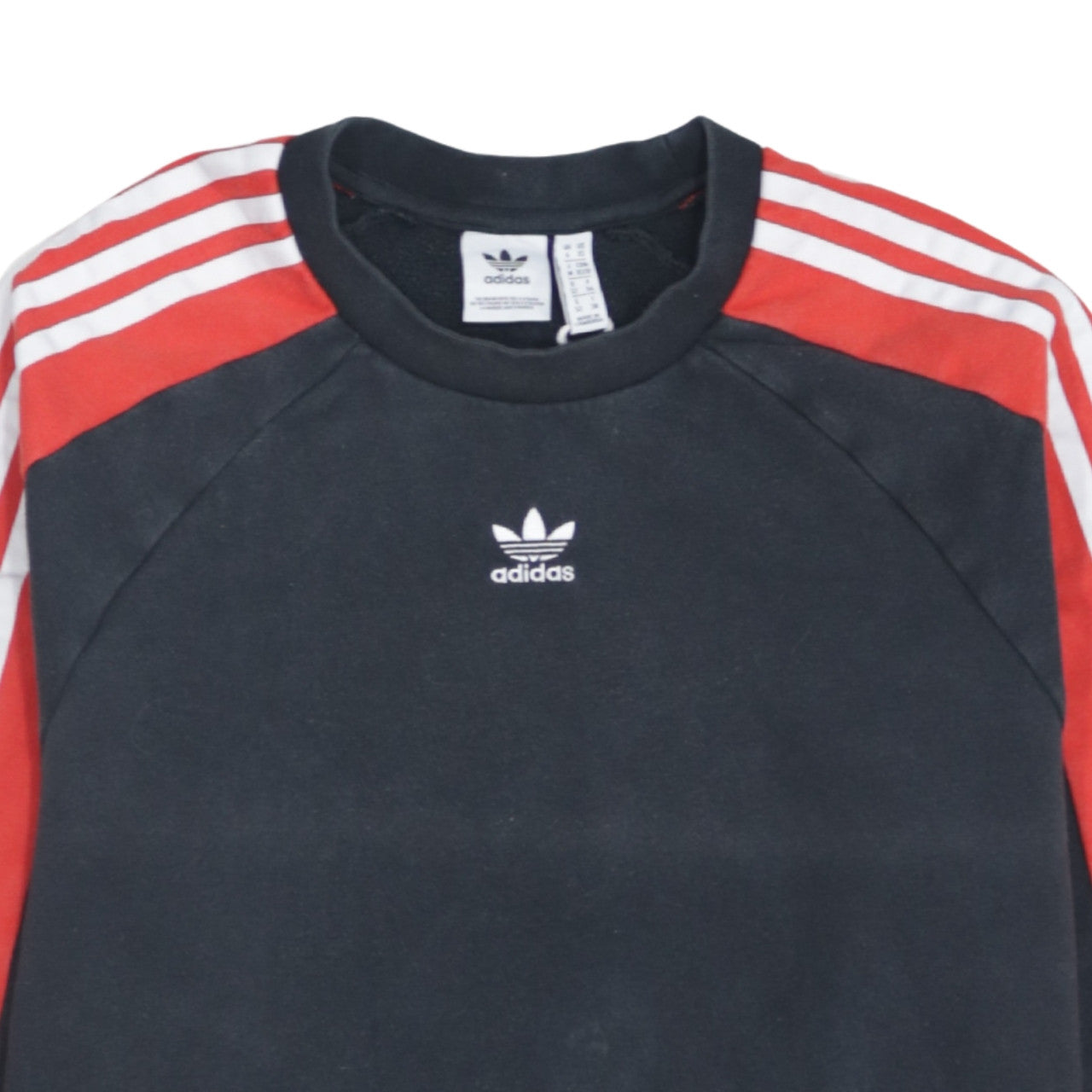 Adidas Women Black Red Crew Neck Pullover Sweatshirt UK 6 XS