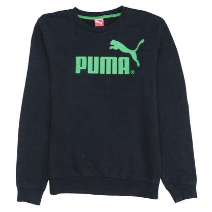 Additional front view of Puma boys’ black crew neck graphic logo pullover sweatshirt 14 years