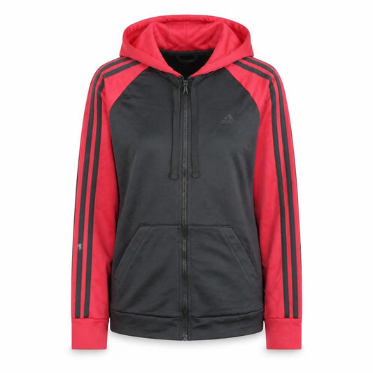 Front view of Adidas Women’s Grey & Pink Full Zip Hoodie, size S