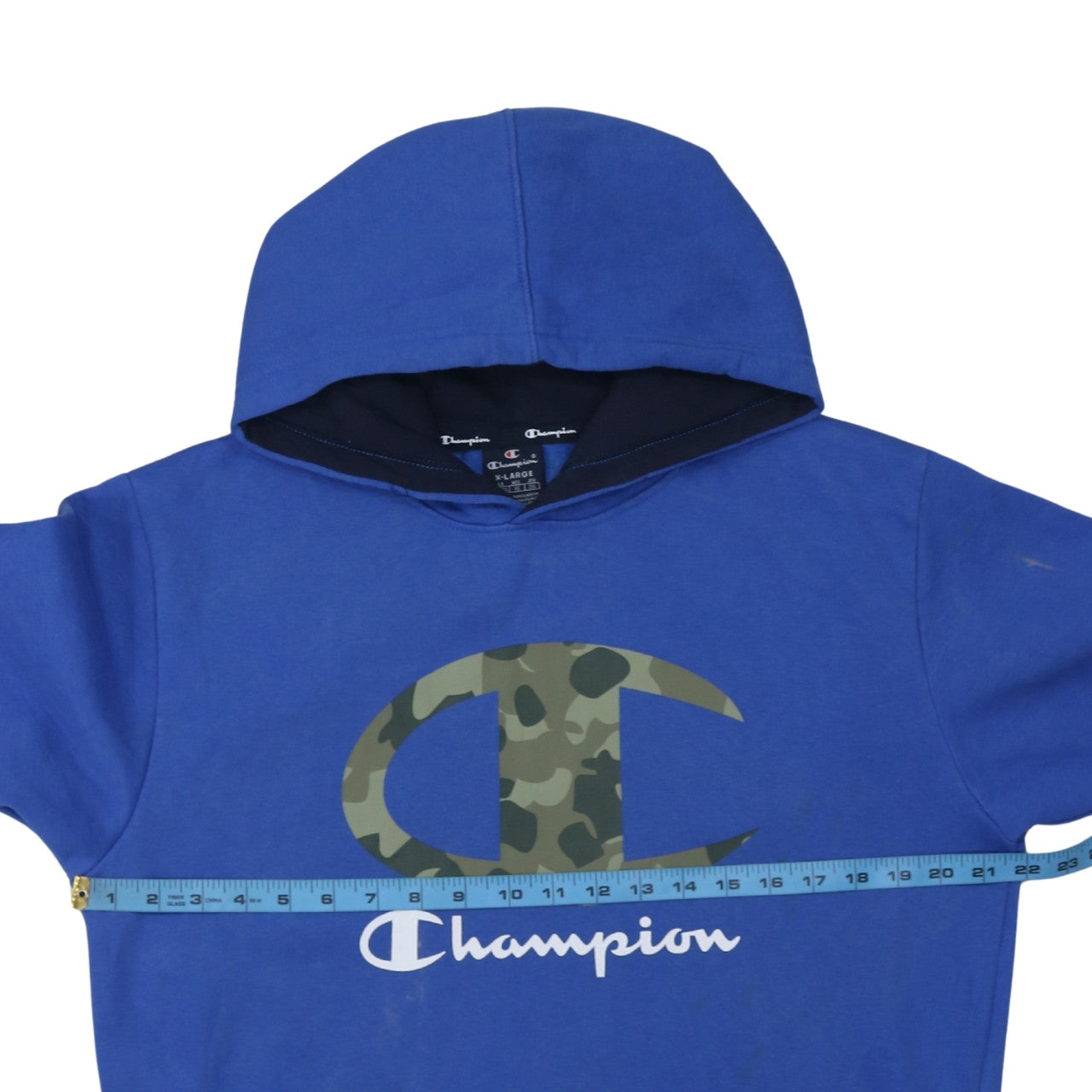 Champion Mens Blue Pullover Hoodie XL Regular Fit Logo Fleece