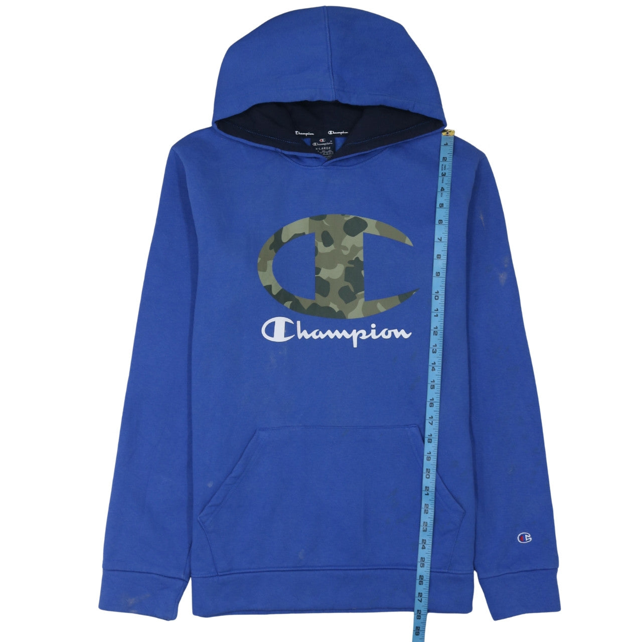 Champion Mens Blue Pullover Hoodie XL Regular Fit Logo Fleece
