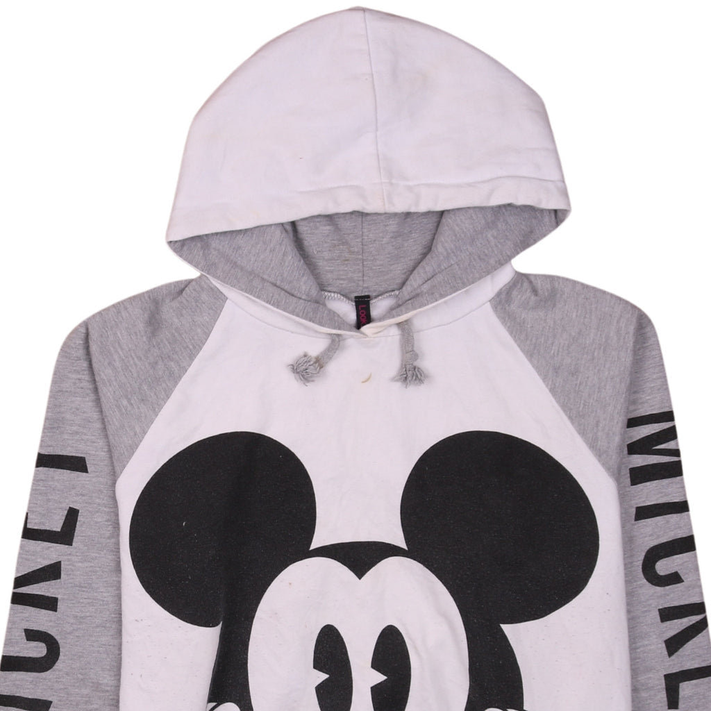 LOOK Collection Womens Grey White Mickey Mouse Pullover Hoodie L