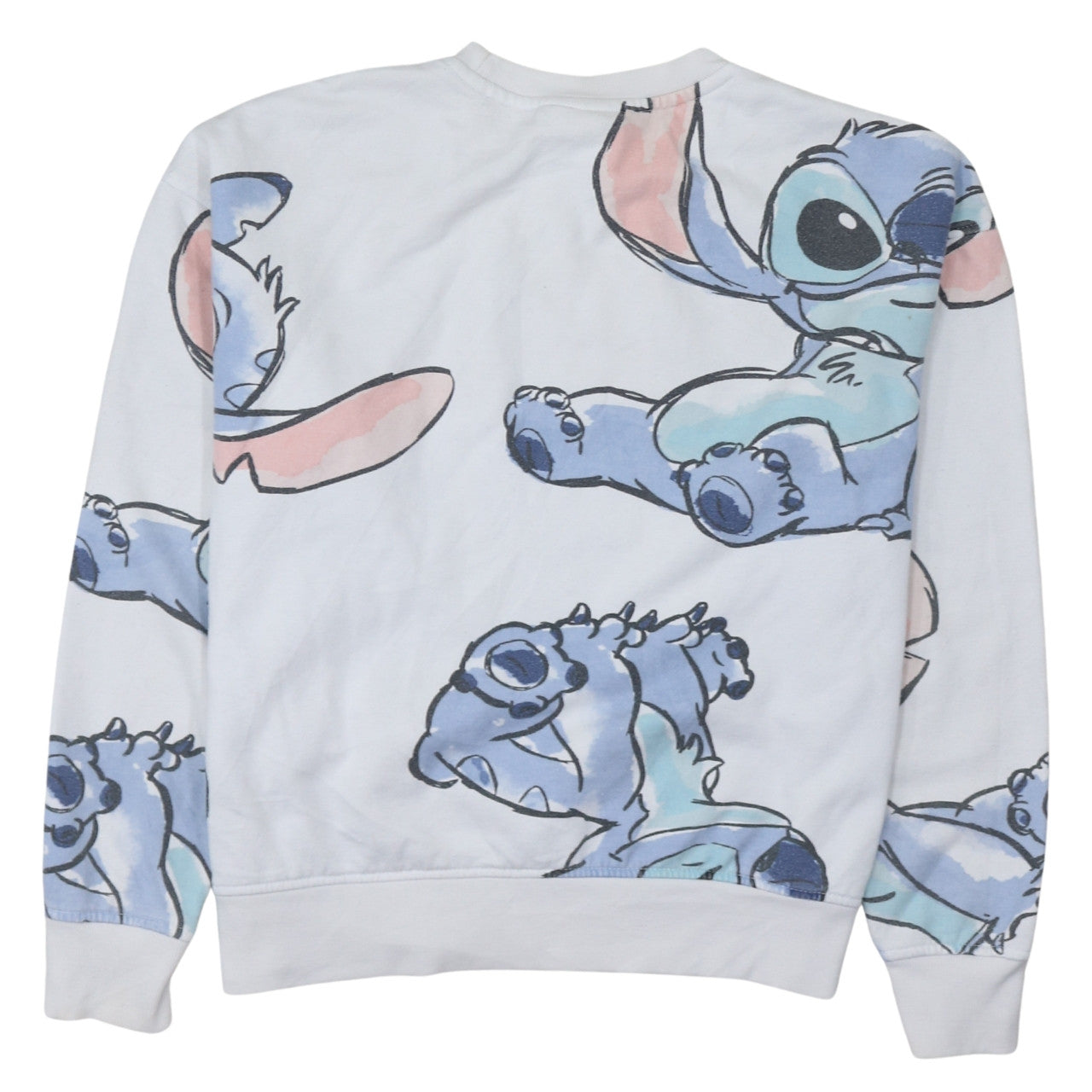 Disney Women White Stitch Print Sweatshirt Size S 10/12 Pullover