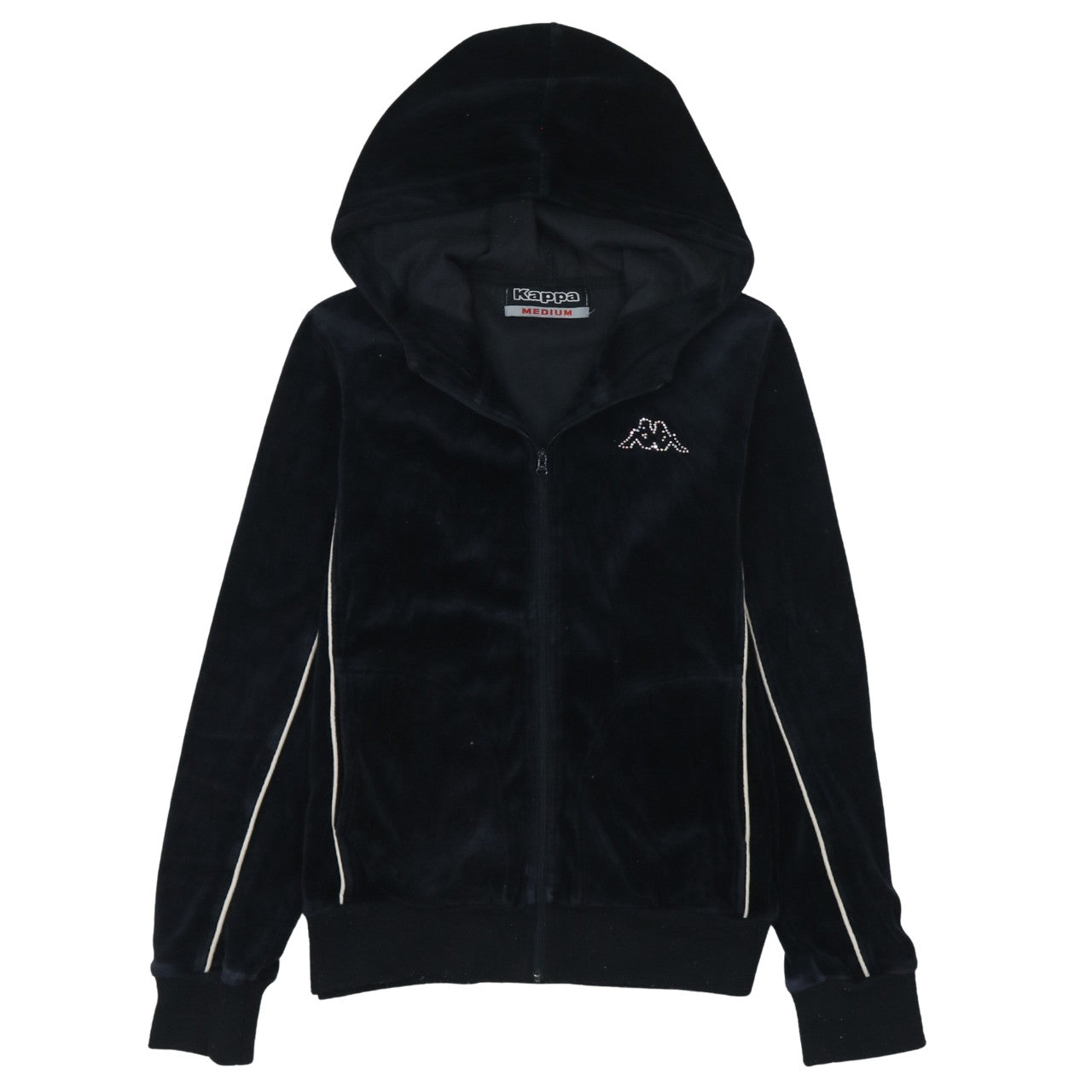 Kappa Women Black Velour Full Zip Hoodie Medium Casual Sportswear
