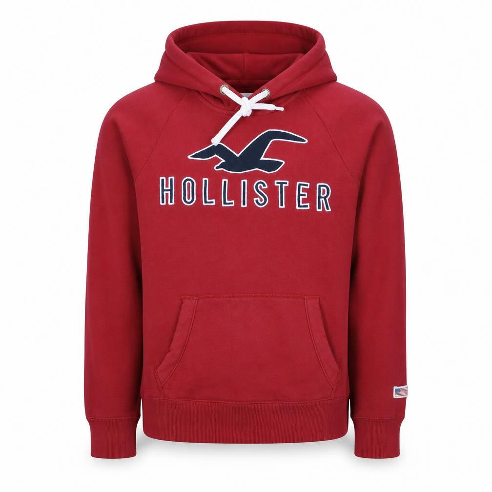 Hollister Men's Red Pullover Hoodie Small Logo Fleece Sweatshirt