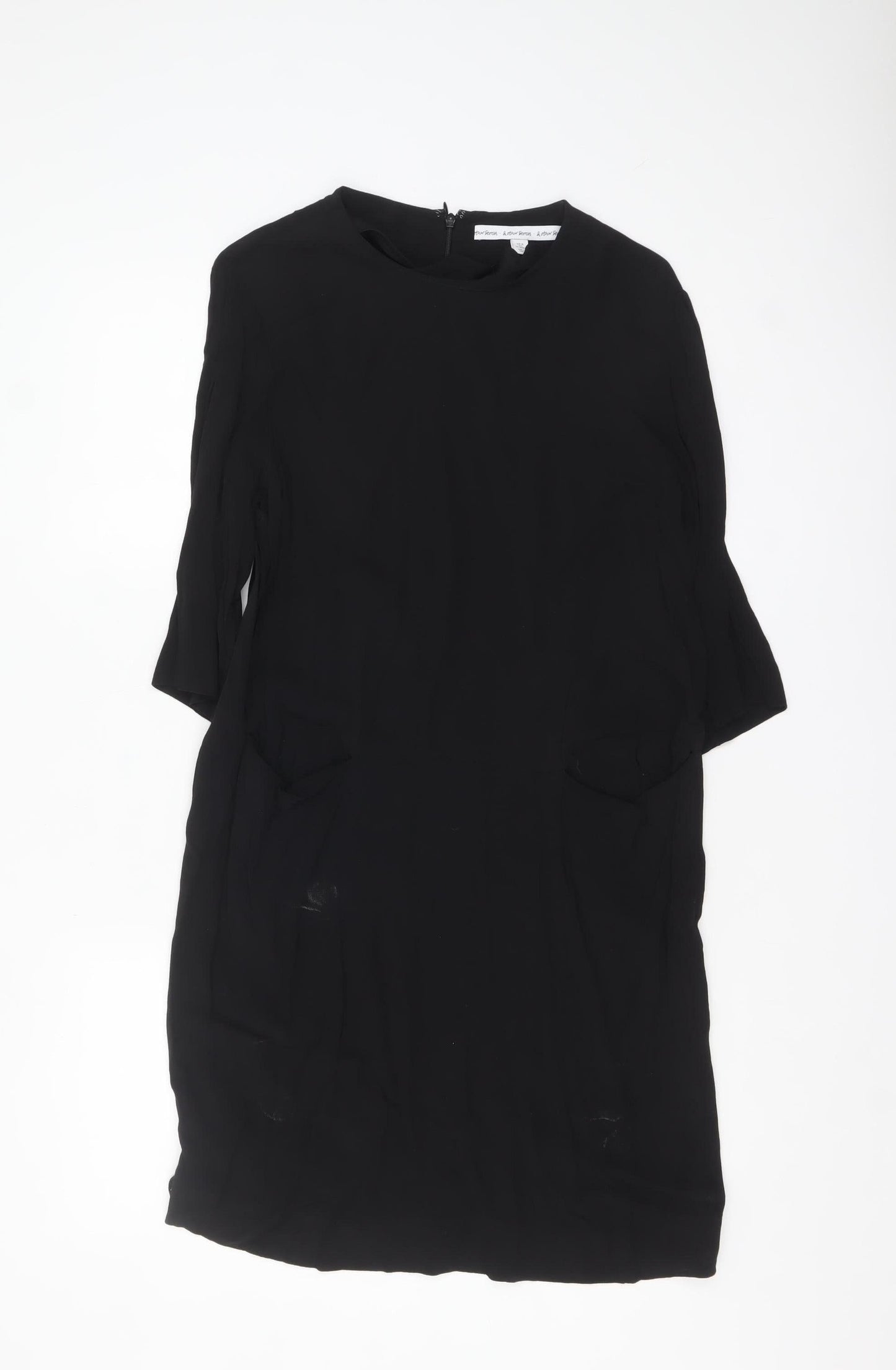 & Other Stories Women Black Viscose Shift Dress Size 8 Knee Length