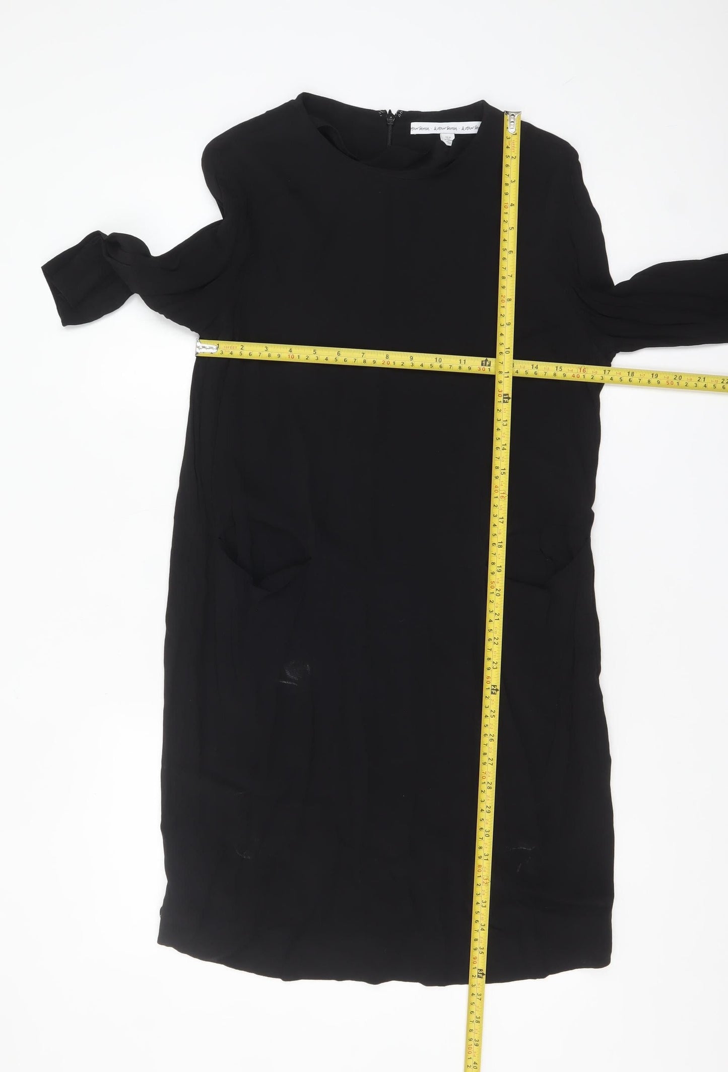 & Other Stories Women Black Viscose Shift Dress Size 8 Knee Length