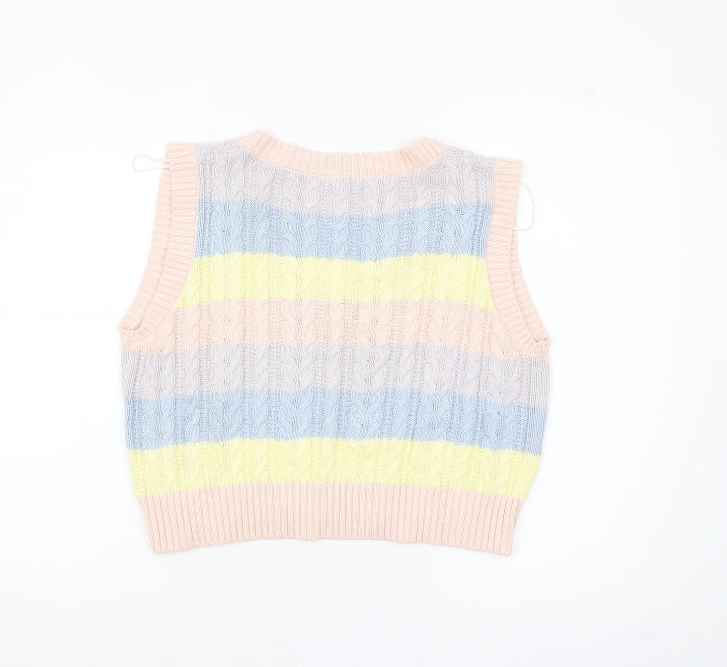 Stradivarius Womens Multicoloured Cotton Knit Sleeveless V-Neck Vest Size 12