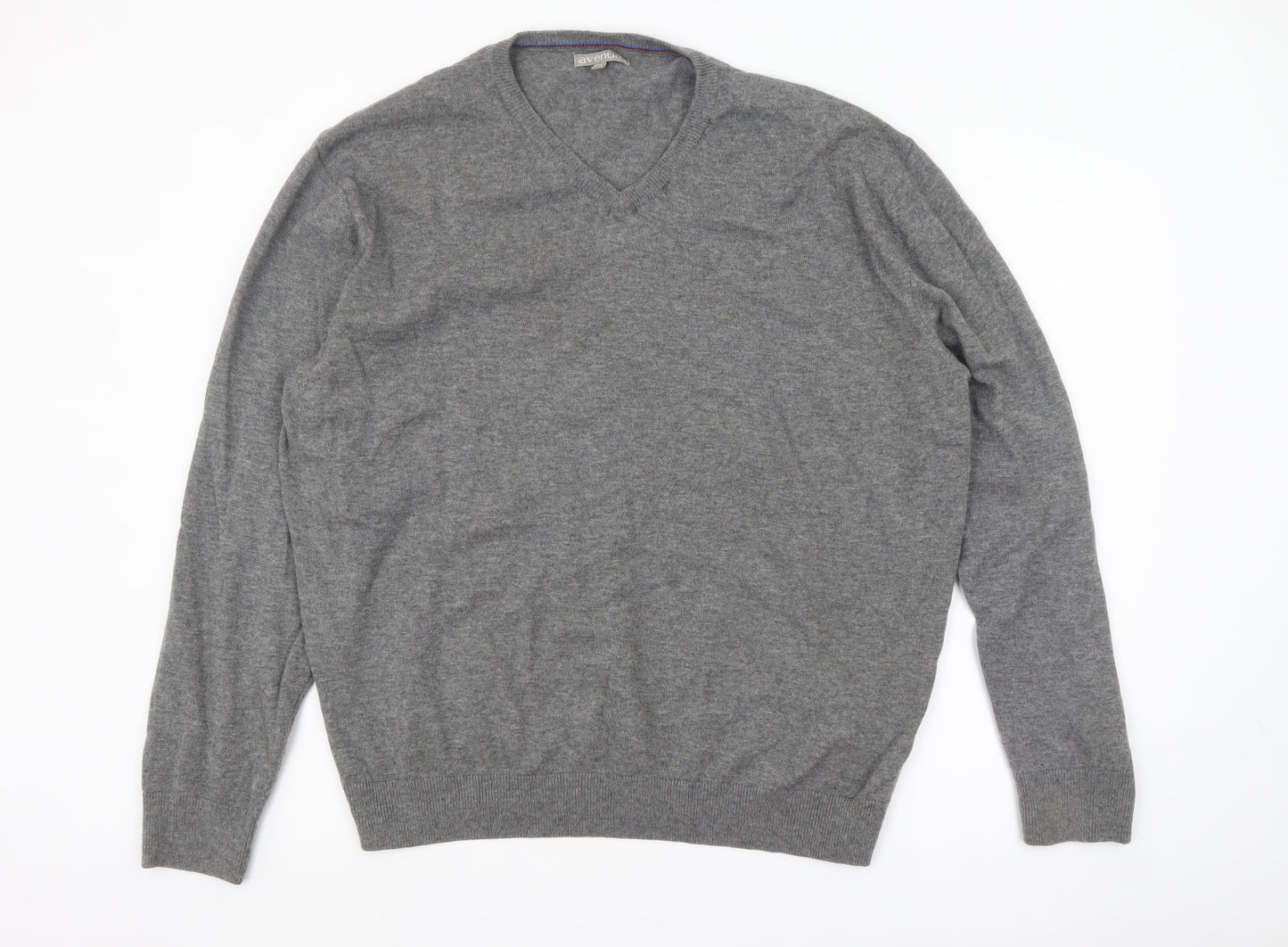 Avenue Men’s Grey Wool V-Neck Jumper 2XL Classic Fit