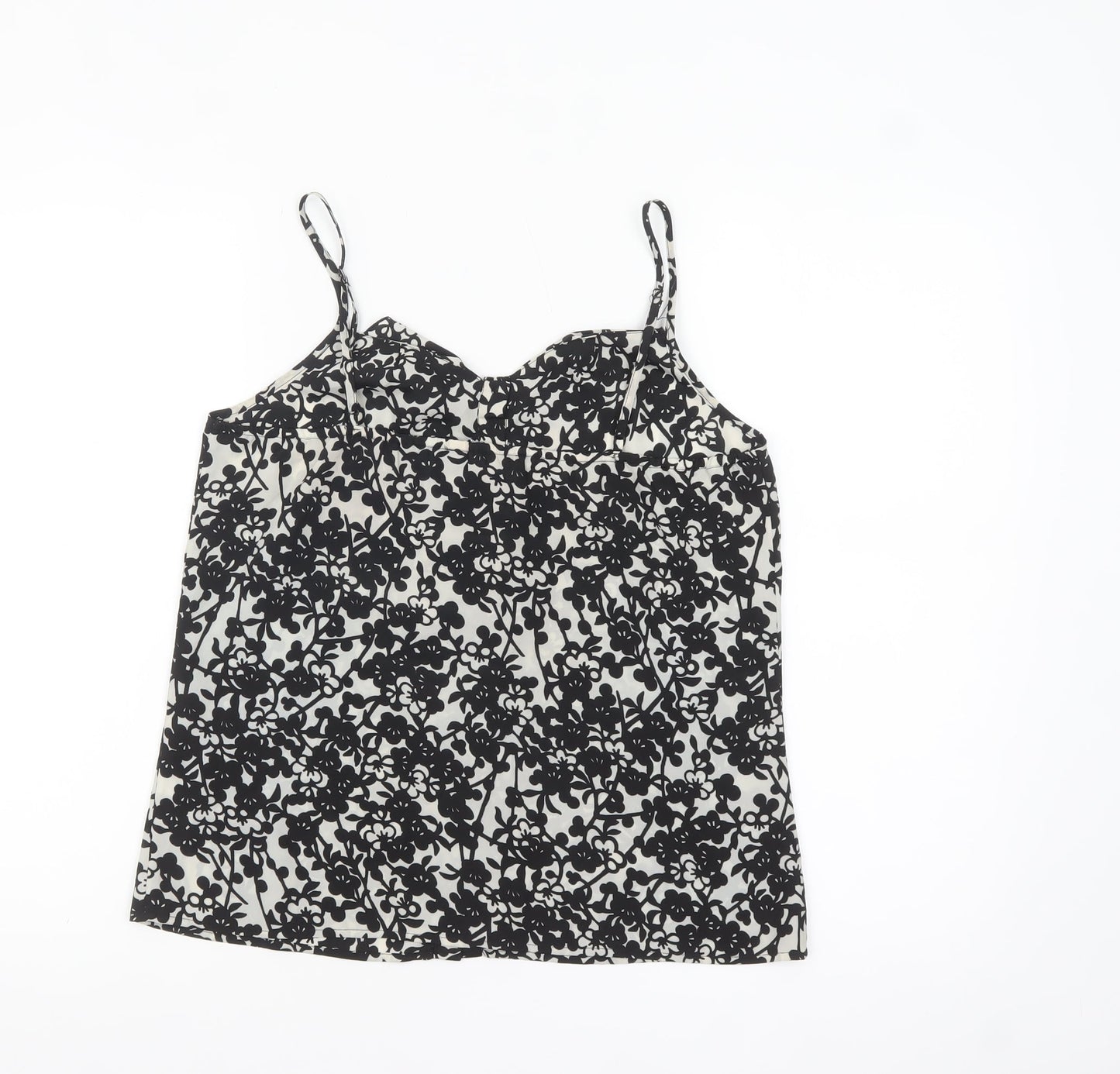 Oasis Women Black Floral Camisole Top Size 10 - Sleeveless Polyester