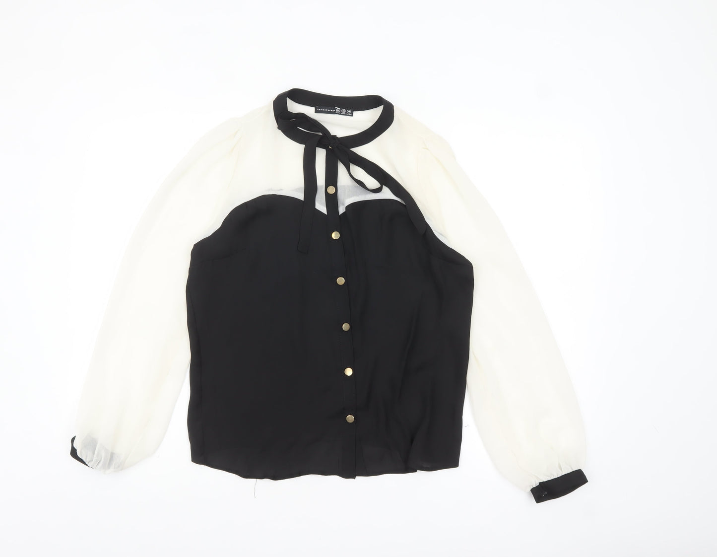 Atmosphere Women Black & White Bow Neck Chiffon Blouse UK 10
