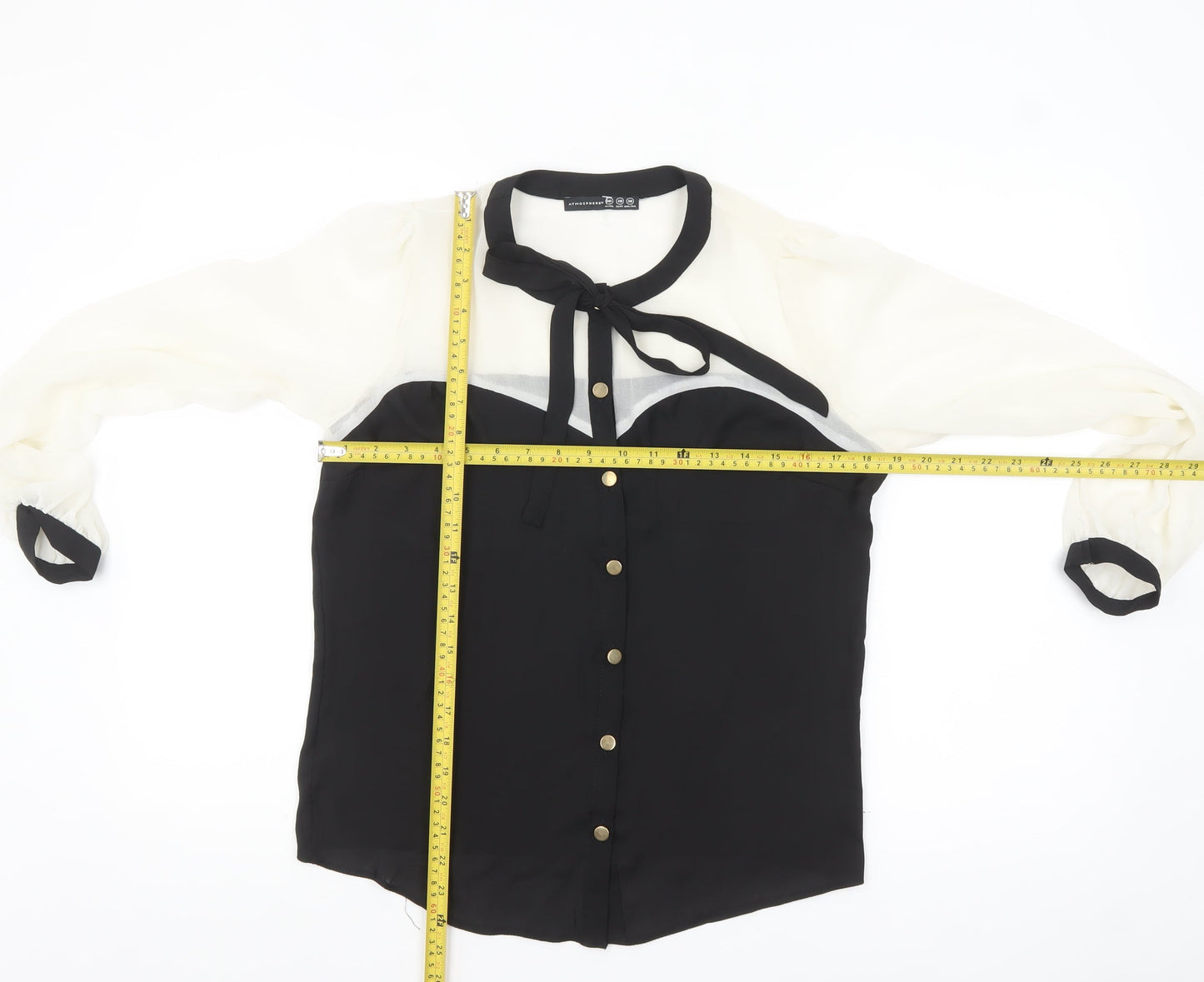 Atmosphere Women Black & White Bow Neck Chiffon Blouse UK 10