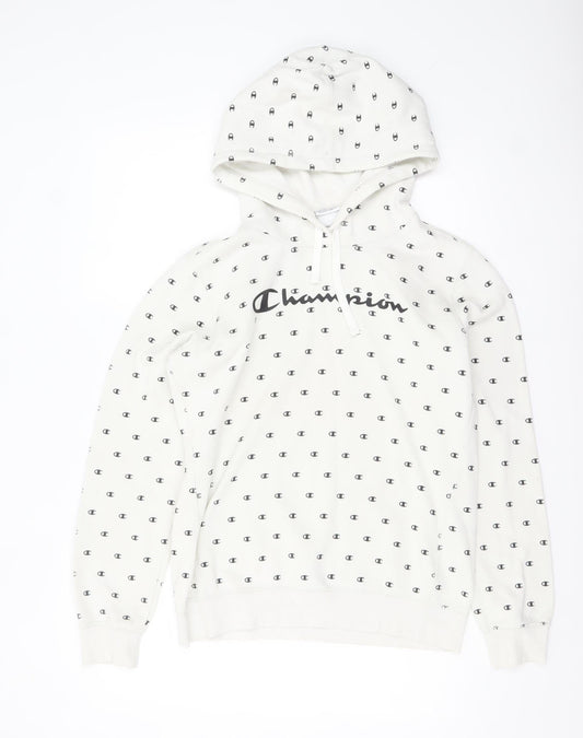 Champion Women White Logo Print Pullover Hoodie Size L