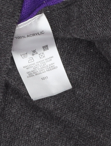 Autonomy Women's Grey Purple Geometric Button Cardigan M