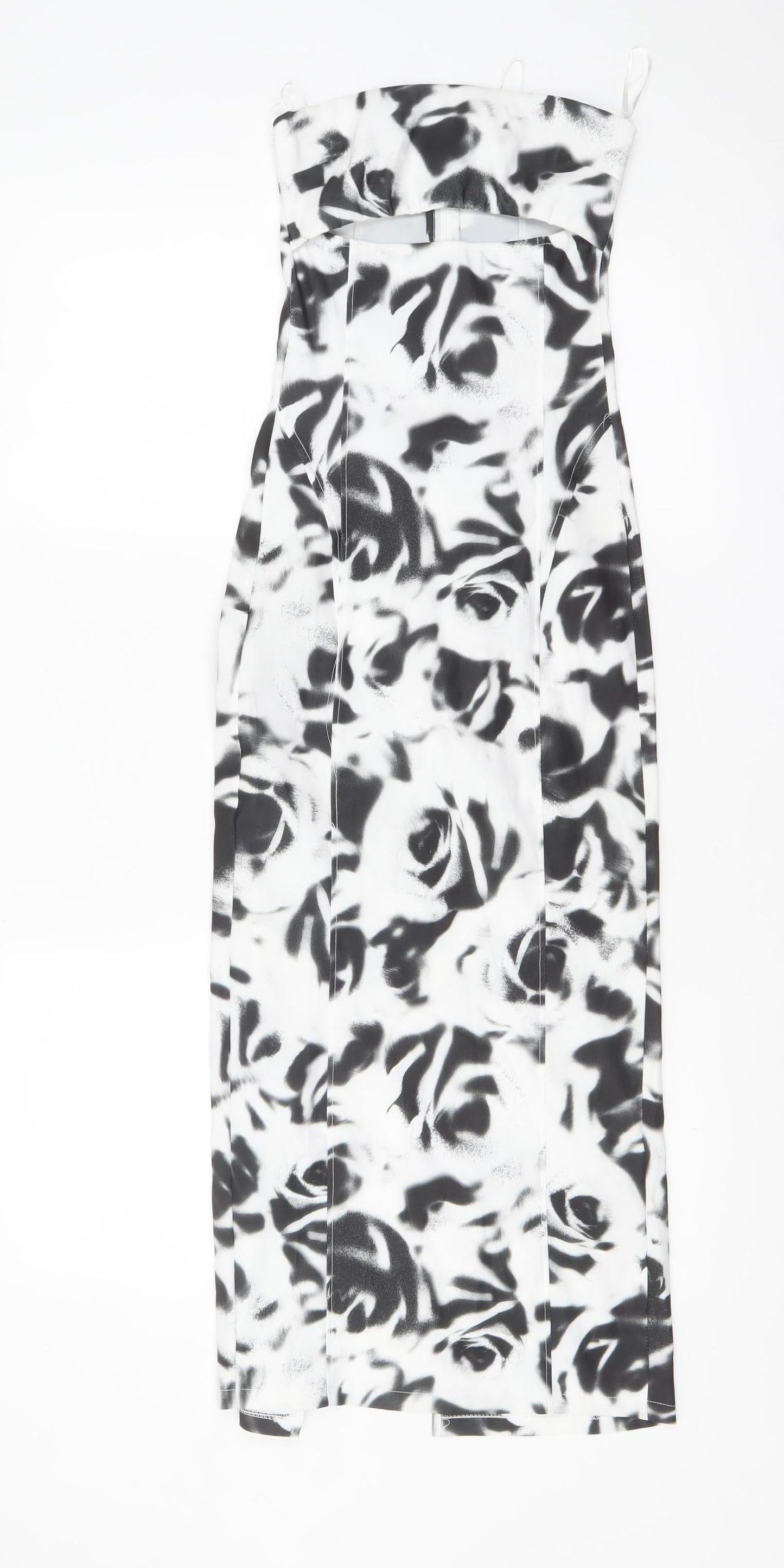 Bershka Womens Black White Floral Bodycon Midi Dress XS