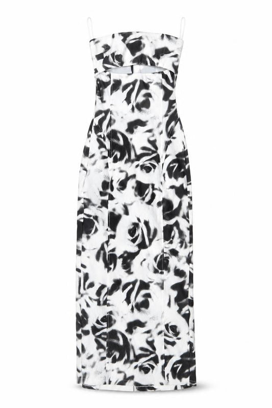 Bershka Womens Black White Floral Bodycon Midi Dress XS