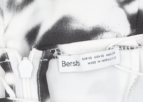 Bershka Womens Black White Floral Bodycon Midi Dress XS