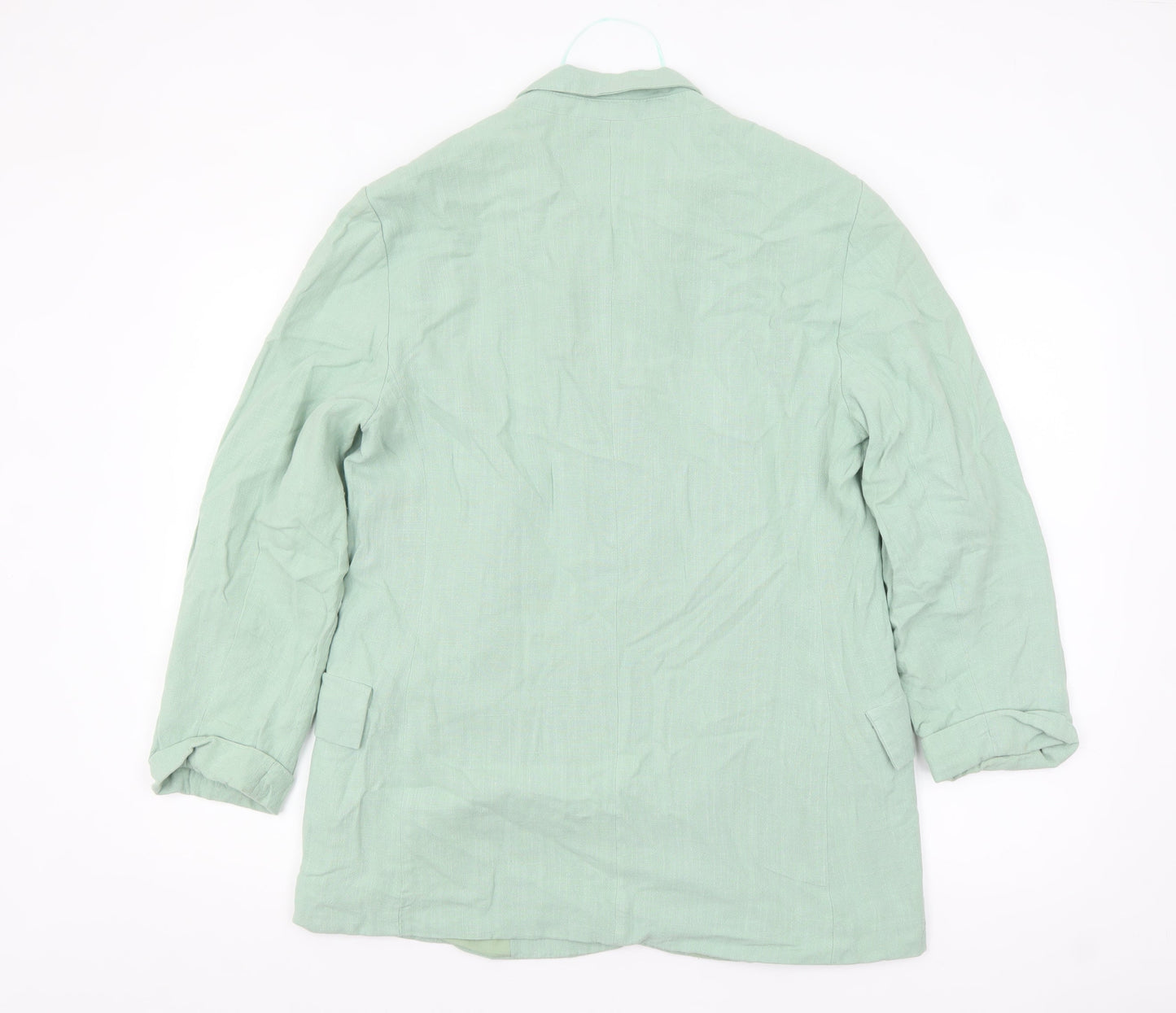 Stradivarius Women Green Double-Breasted Blazer XL Linen Blend