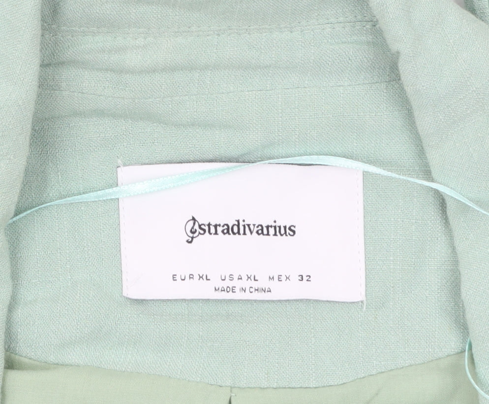 Stradivarius Women Green Double-Breasted Blazer XL Linen Blend