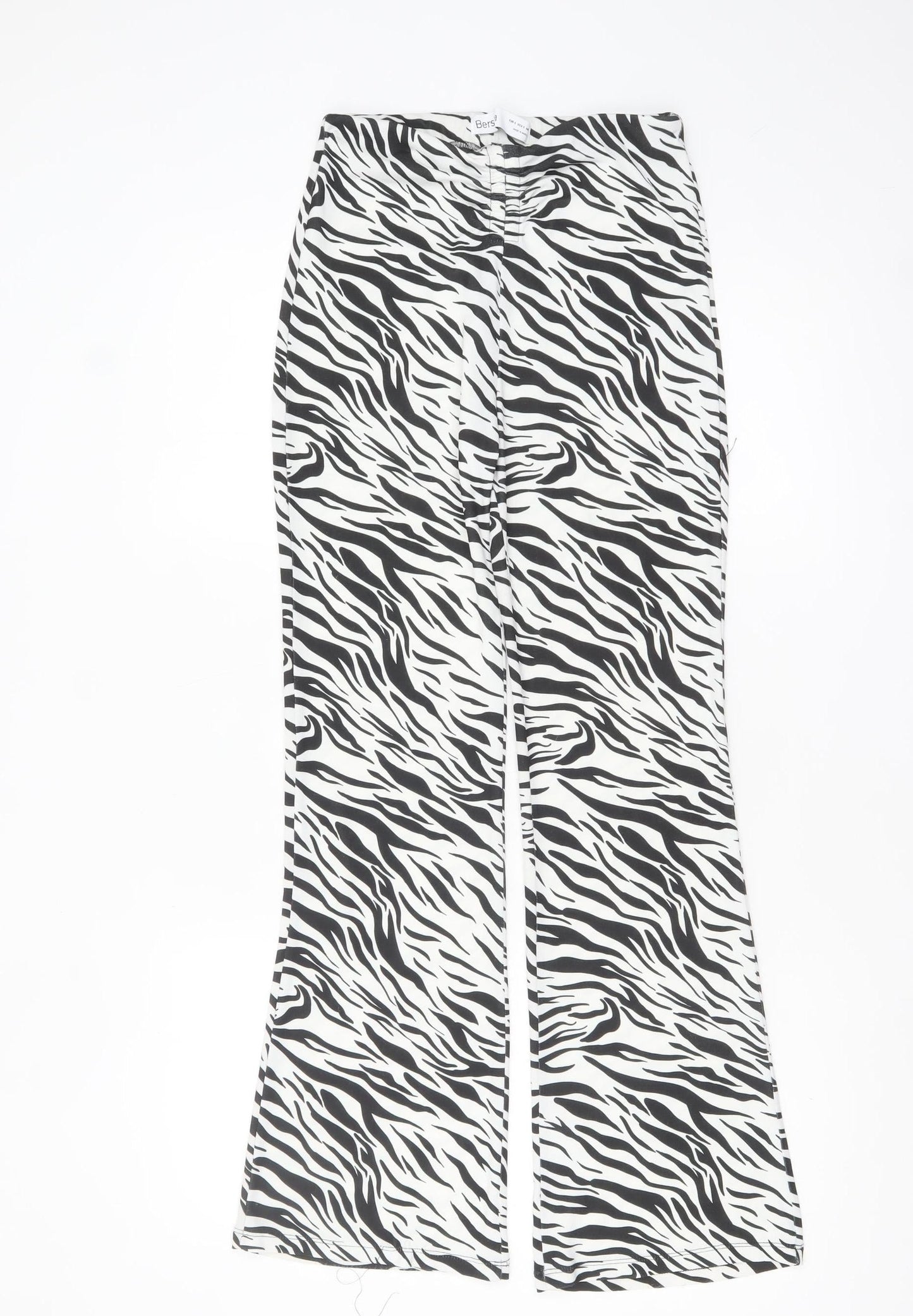 Bershka Women’s Zebra Print Flared Trousers Black White Size 8
