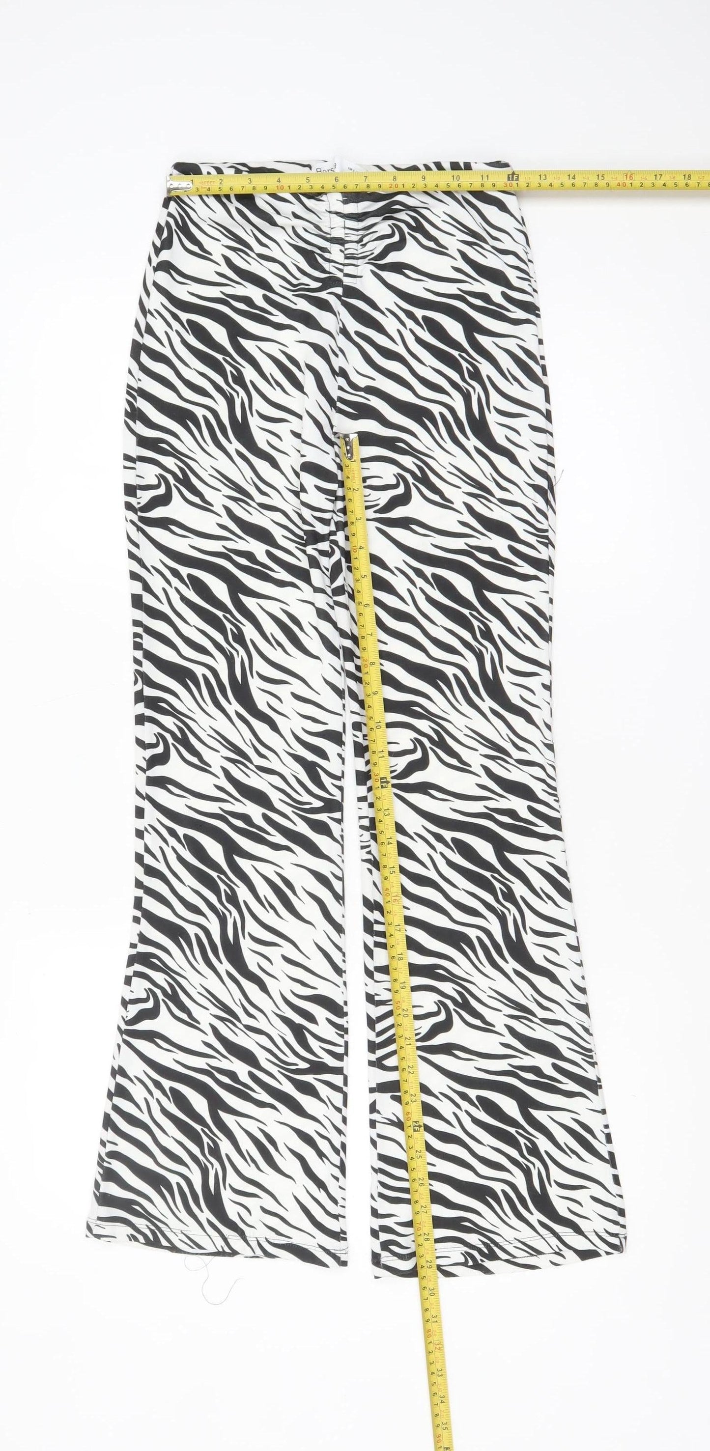 Bershka Women’s Zebra Print Flared Trousers Black White Size 8