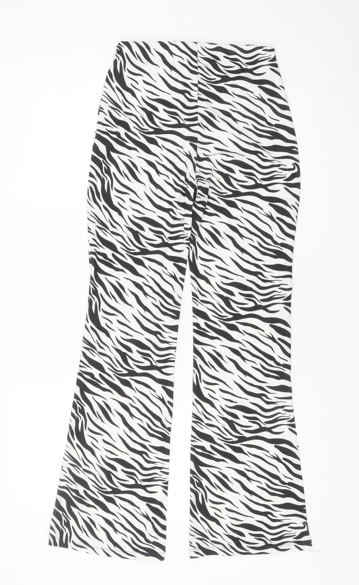 Bershka Women’s Zebra Print Flared Trousers Black White Size 8