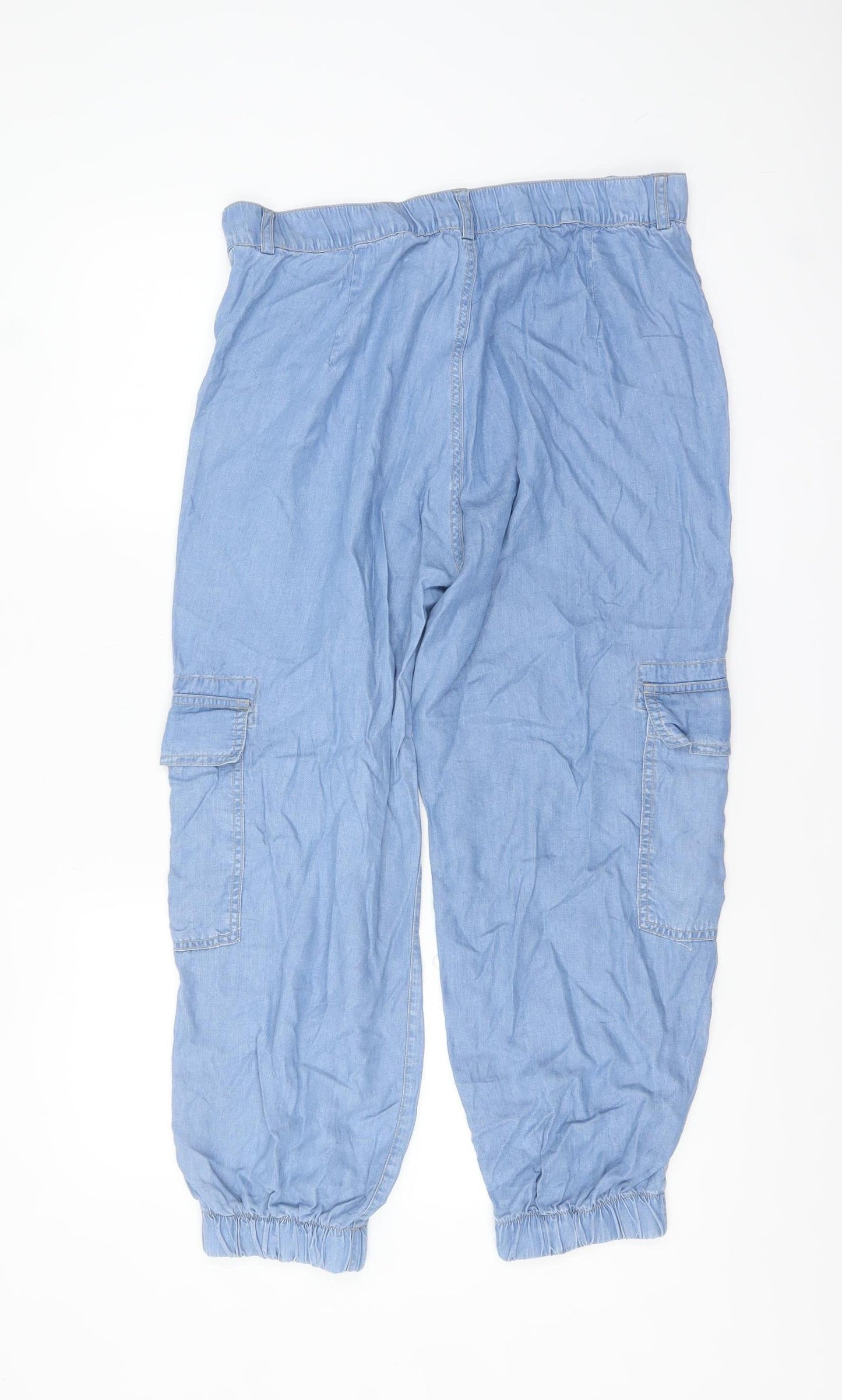 Stradivarius Womens Blue Cotton Cargo Trousers XL Relaxed Fit