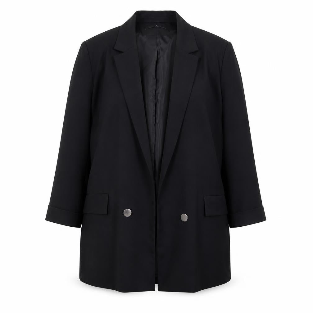 Stradivarius Women Black XL Double-Breasted Blazer Jacket