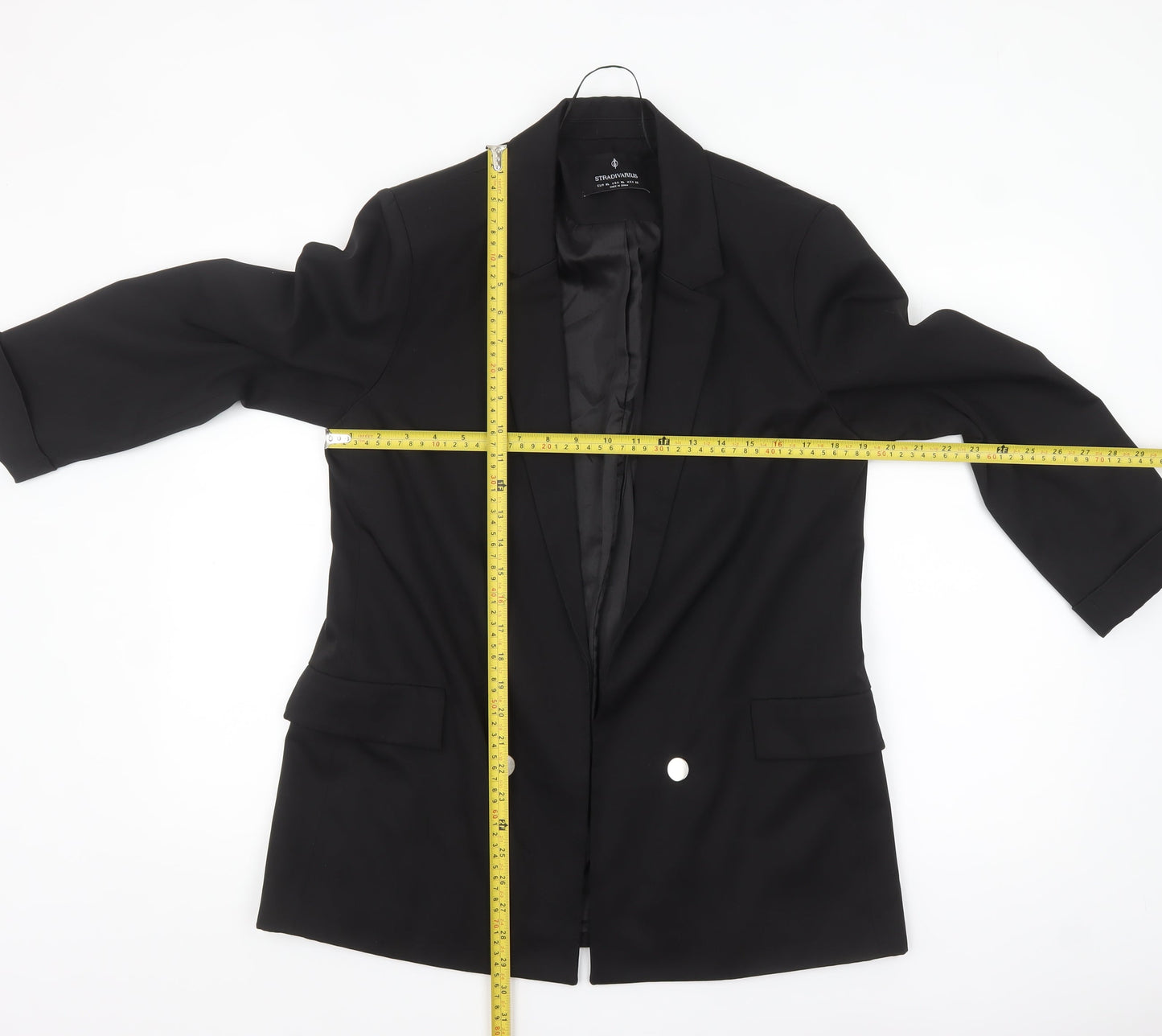 Stradivarius Women Black XL Double-Breasted Blazer Jacket