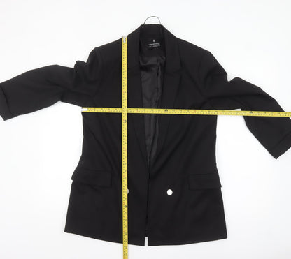 Back view of Stradivarius Women Black XL Double-Breasted Blazer Jacket