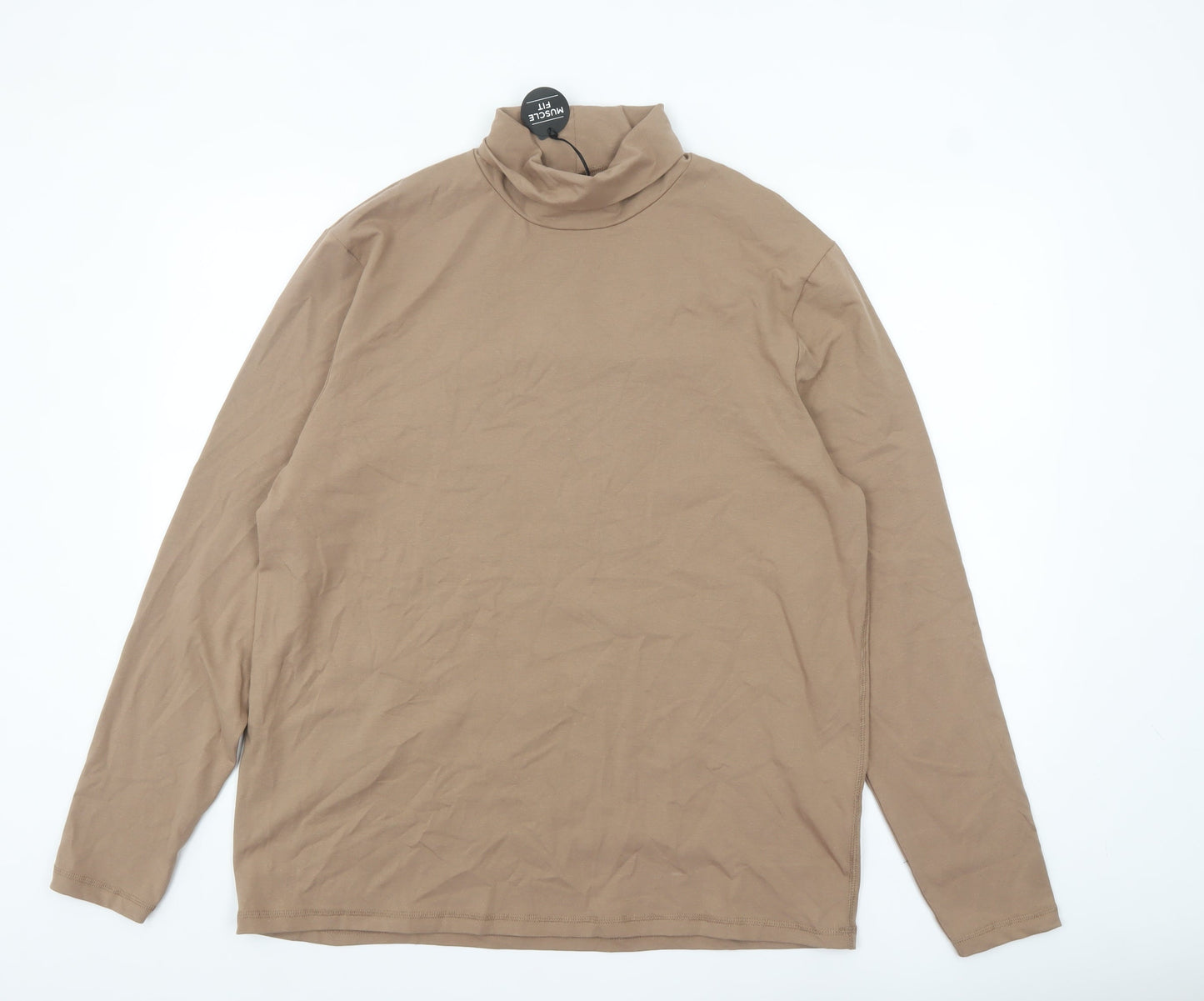 River Island Men’s Brown Roll Neck Long Sleeve Top Size 2XL