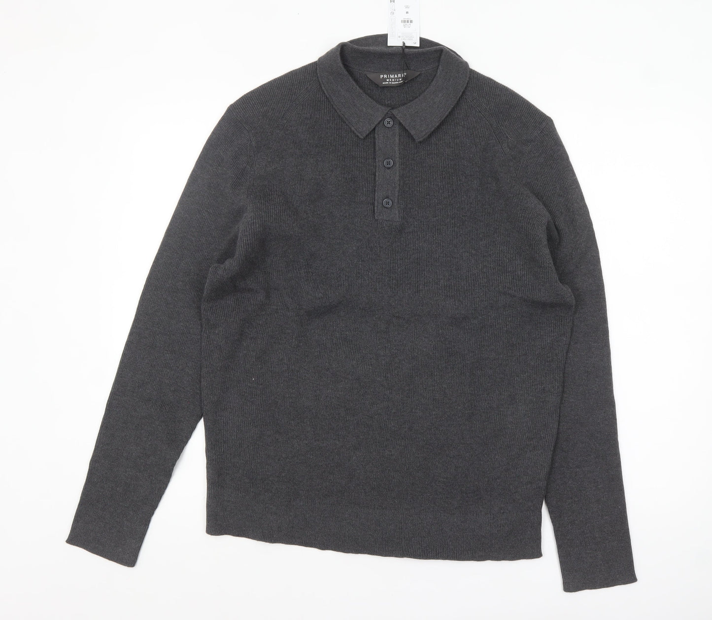 Primark Men's Grey Collared Henley Knit Jumper Size M