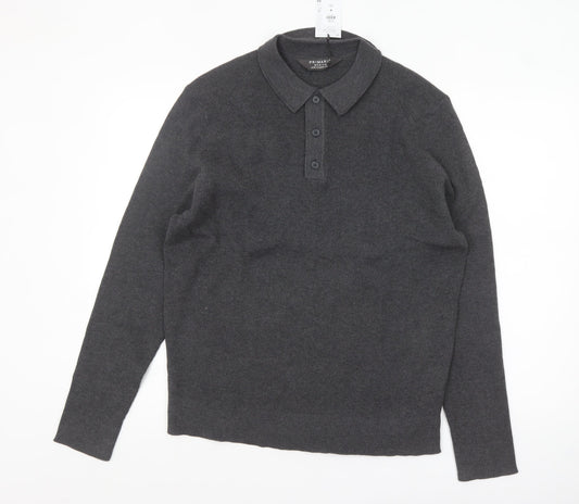Primark Men's Grey Collared Henley Knit Jumper Size M