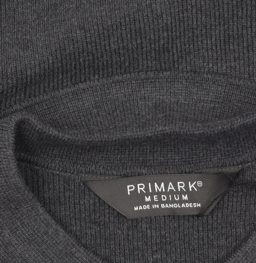 Primark Men's Grey Collared Henley Knit Jumper Size M