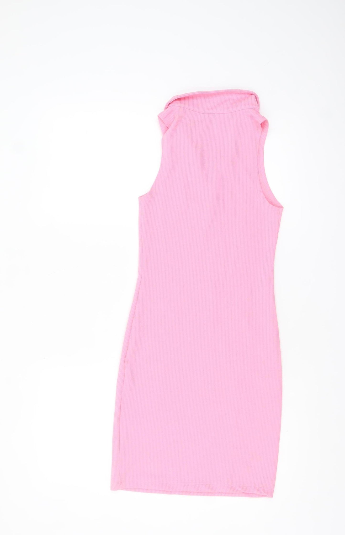 Primark Womens Pink Size 8 Sleeveless Collared Bodycon Knit Dress